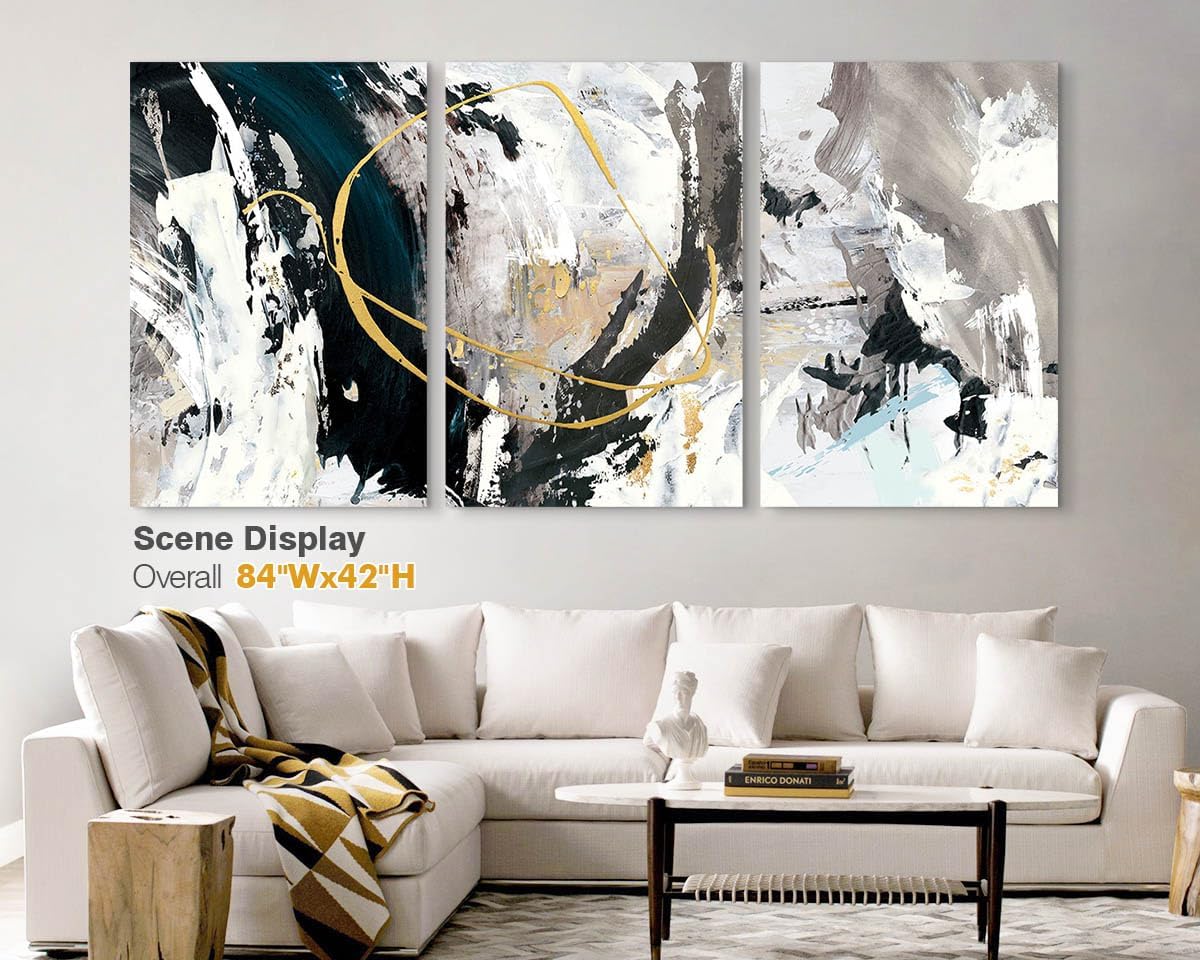 GIFTTWART Oversized Abstract Wall Art – Black White and Gold Canvas Painting with Textured Look for Living Room or Office Decoration