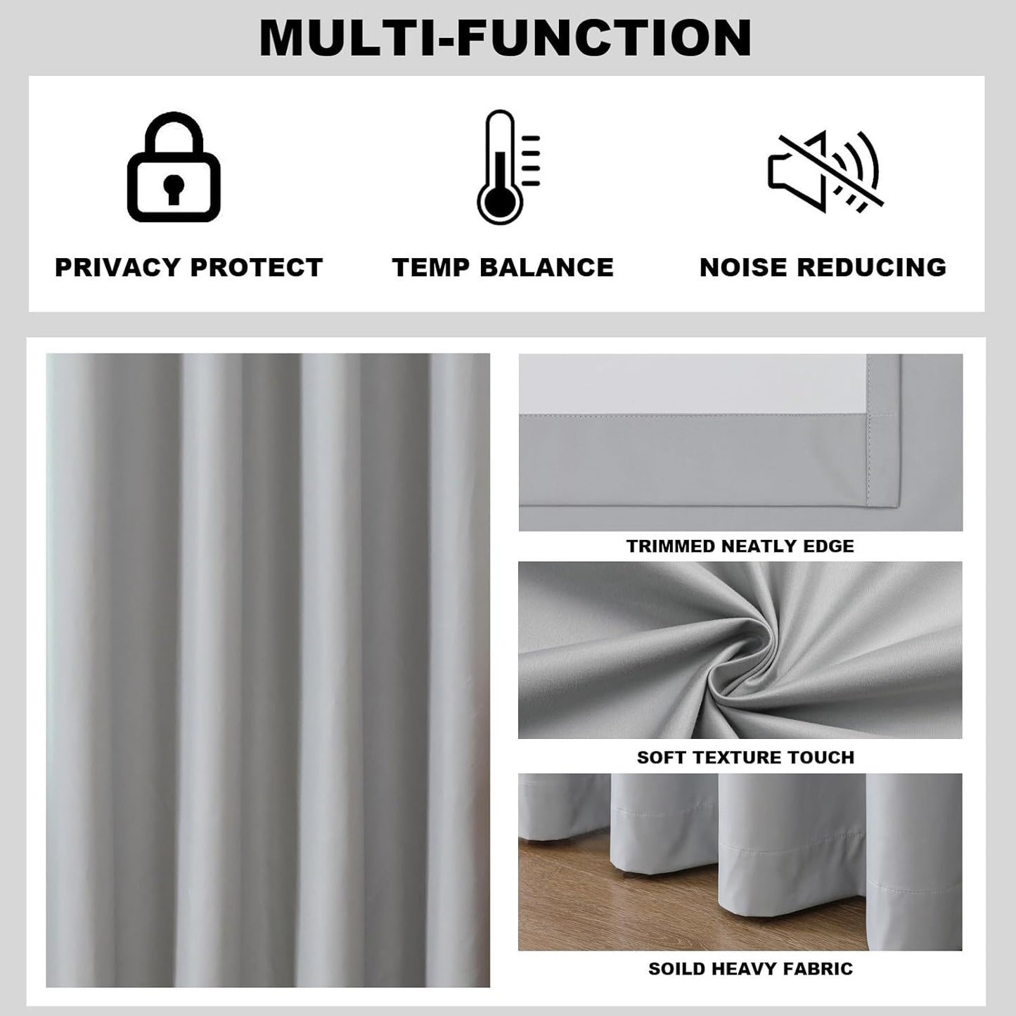 Airwill Blackout Window Curtain Panels - Set of 2 Thermal Insulated Grommet Drapes, Room Darkening Curtains for Living Room Bedroom Window (W52 x L84 Inch, 2 Panels, Light Gray)