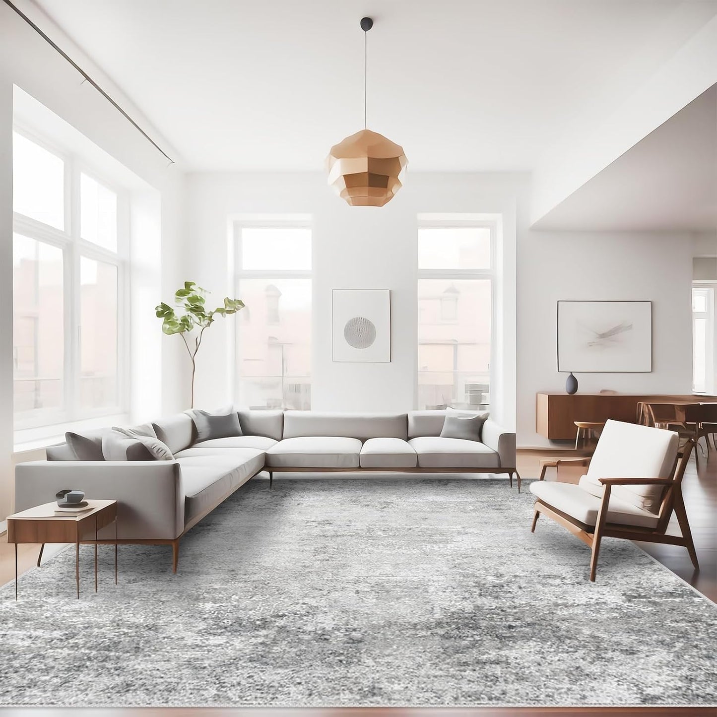 RUUGME Washable 10X14 Rug Abstract - Living Room Bedroom Large Area Rug Indoor Farmhouse Stain Resistant Carpet Non-Slip Machine Washable Distressed Soft Room Decor 10X14 Grey