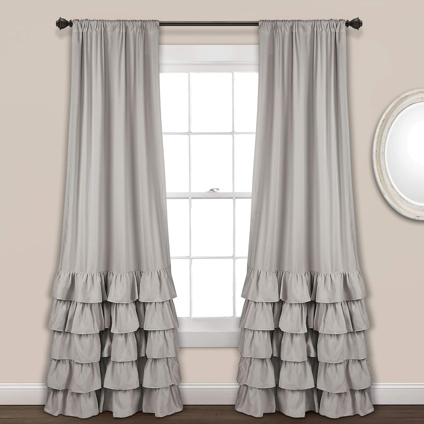 Lush Decor, White Allison Ruffle Curtains-Window Panel Drapes Set for Living, Dining Room, Bedroom (Pair), 84" x 40", 40" W x 84" L