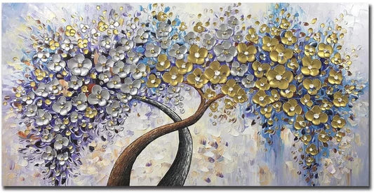 V-inspire Art,30x60 Inch Modern 3D Hand Painted Lucky Flower Tree Oil Paintings Acrylic Painted Wood Frame Decoration Abstract Canvas Wall Art Living Room Bedroom Dining Room Home Ornament