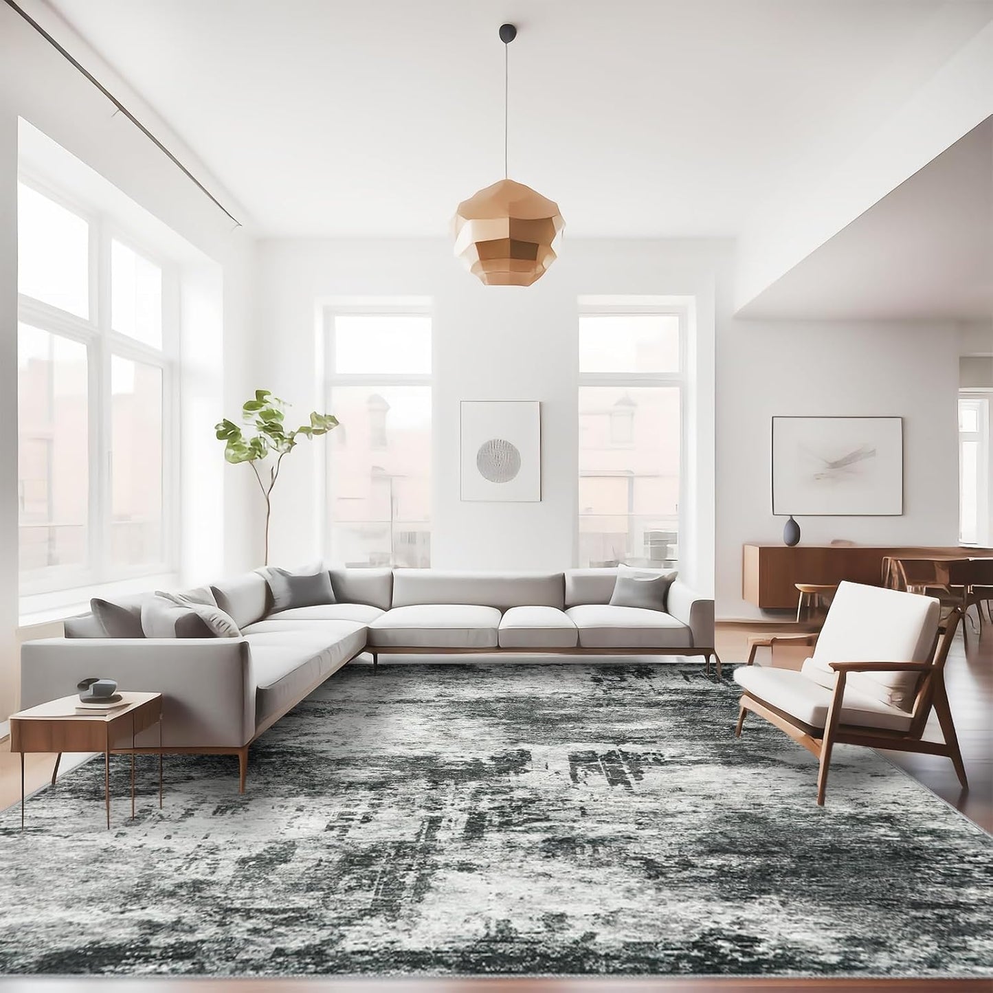 RUUGME Washable 10X14 Rug Abstract - Living Room Bedroom Large Area Rug Indoor Farmhouse Stain Resistant Carpet Non-Slip Machine Washable Distressed Soft Room Decor 10X14 Grey
