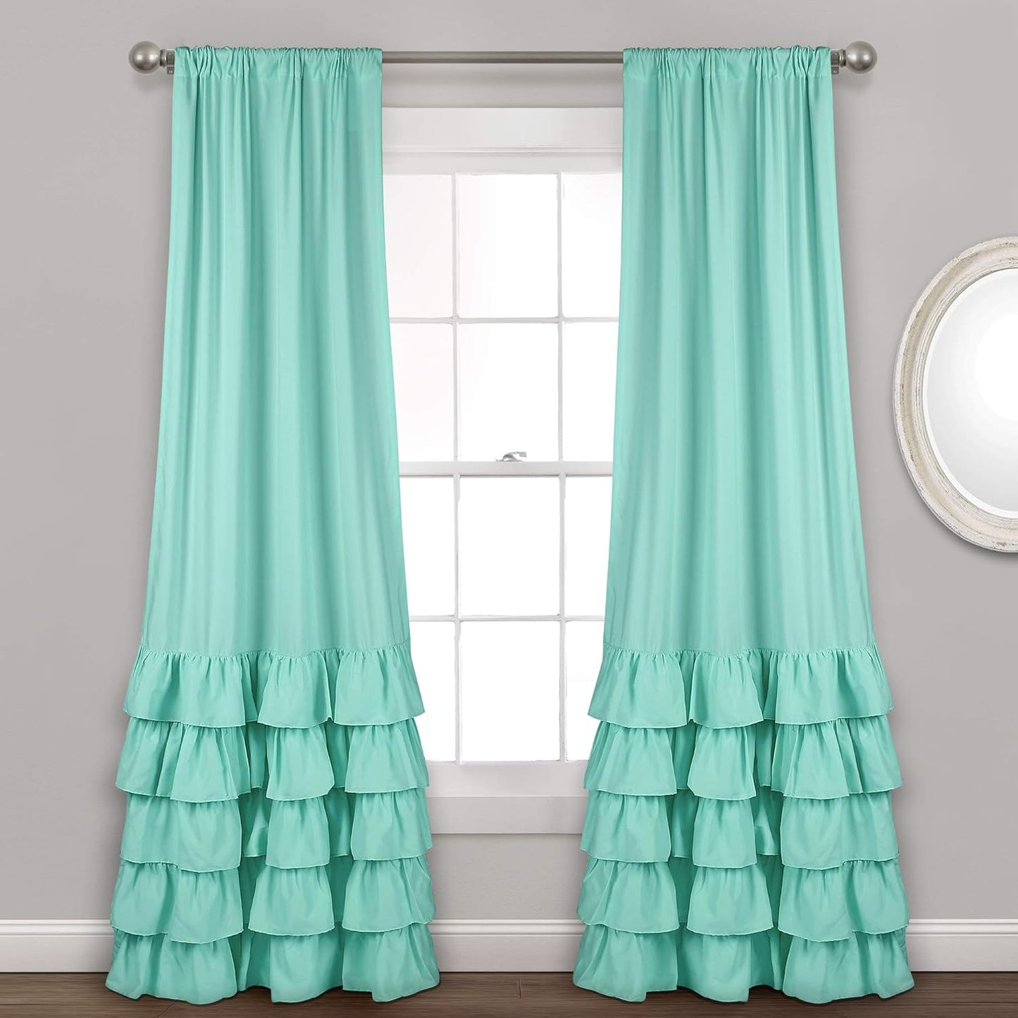 Lush Decor, White Allison Ruffle Curtains-Window Panel Drapes Set for Living, Dining Room, Bedroom (Pair), 84" x 40", 40" W x 84" L