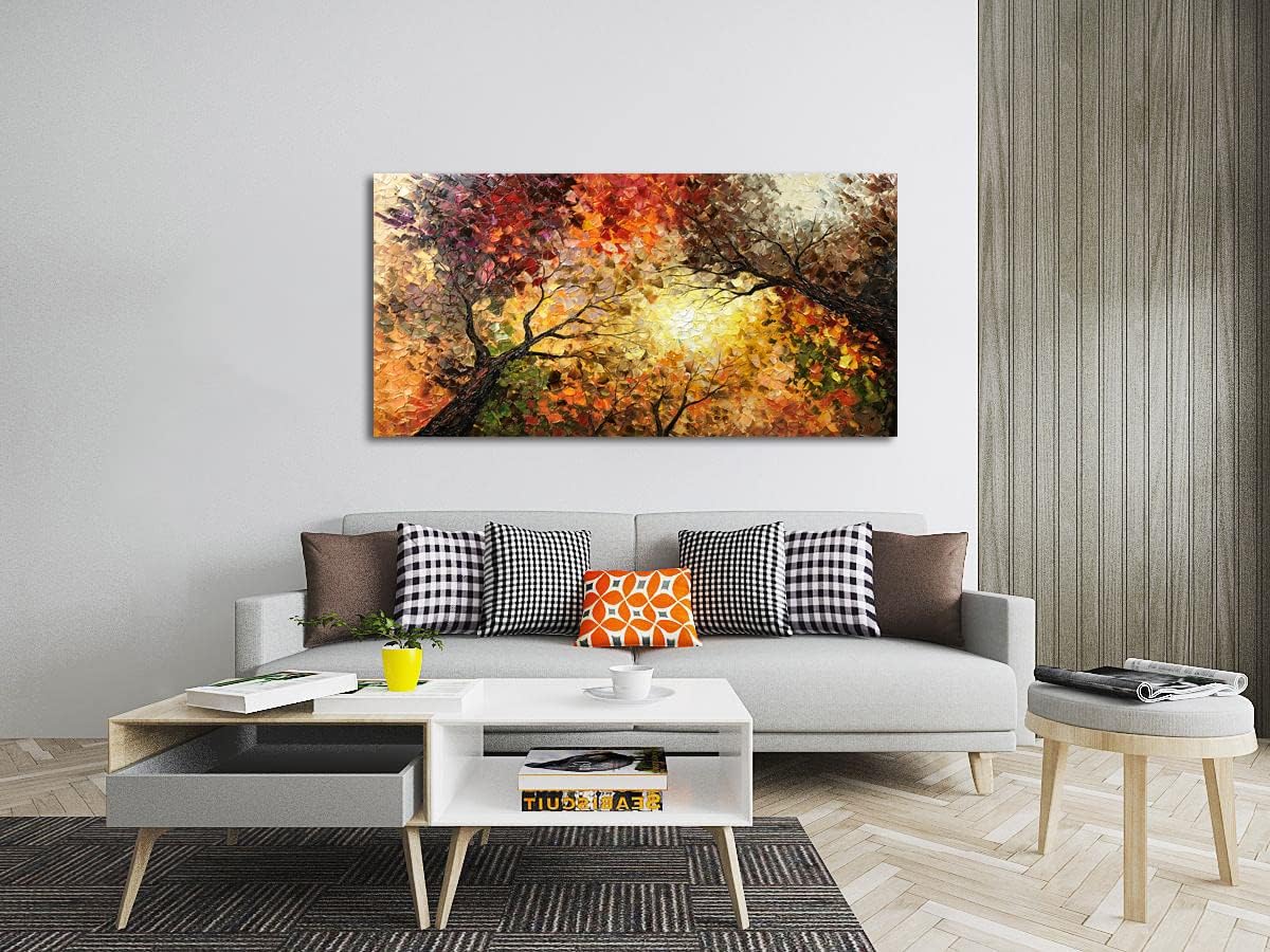 Tiancheng Art,30x60 Inch Modern Hand-Painted Tree Art Oil Painting Acrylic Abstract Wooden Frame Canvas Wall Art for Living Room Bedroom Office Hanging Residence Decorations