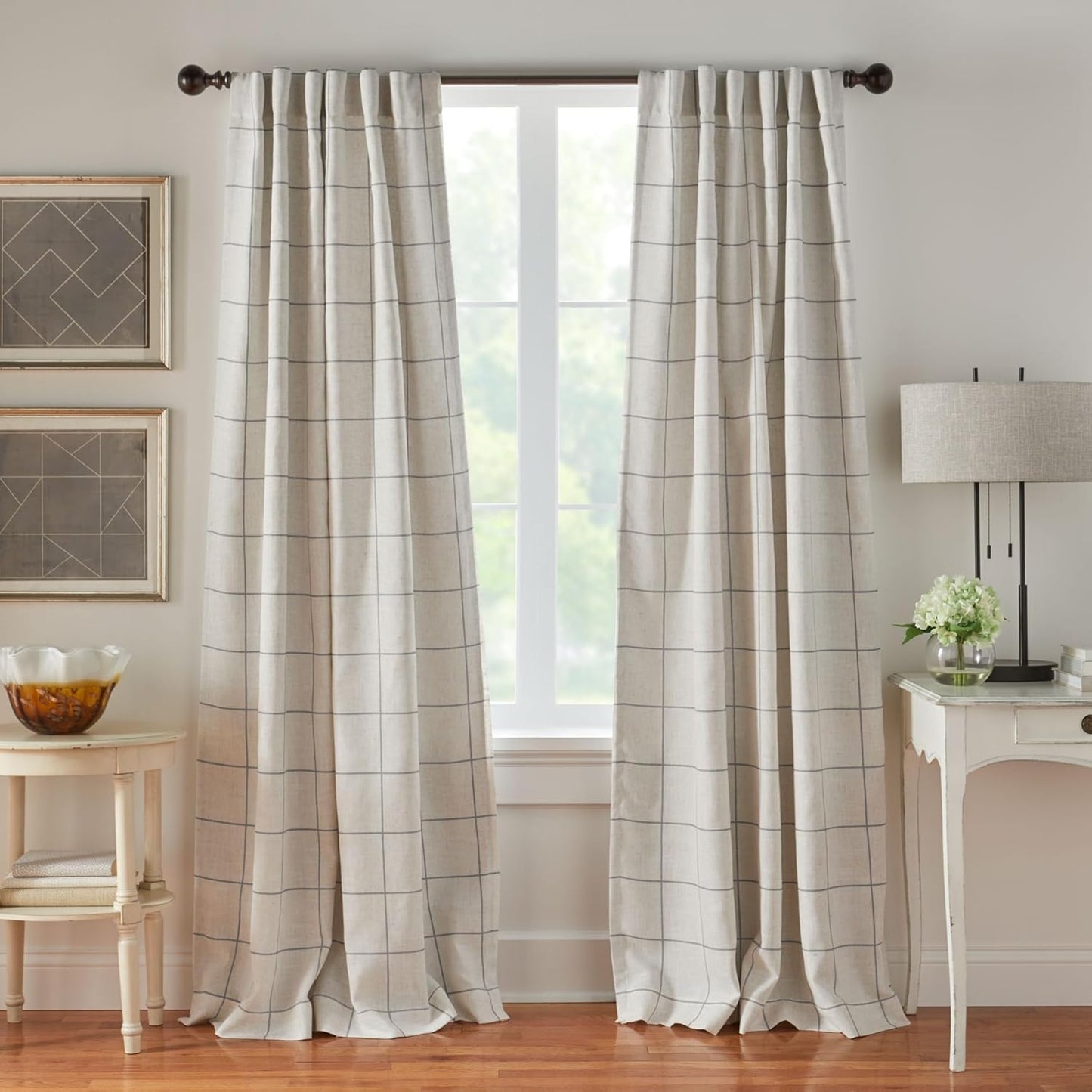 Elrene Home Fashions Brighton Windowpane Plaid Blackout Window Curtain, Living Room and Bedroom Drape with Rod Pocket Tabs, 52" x 84", Linen, 1 Panel