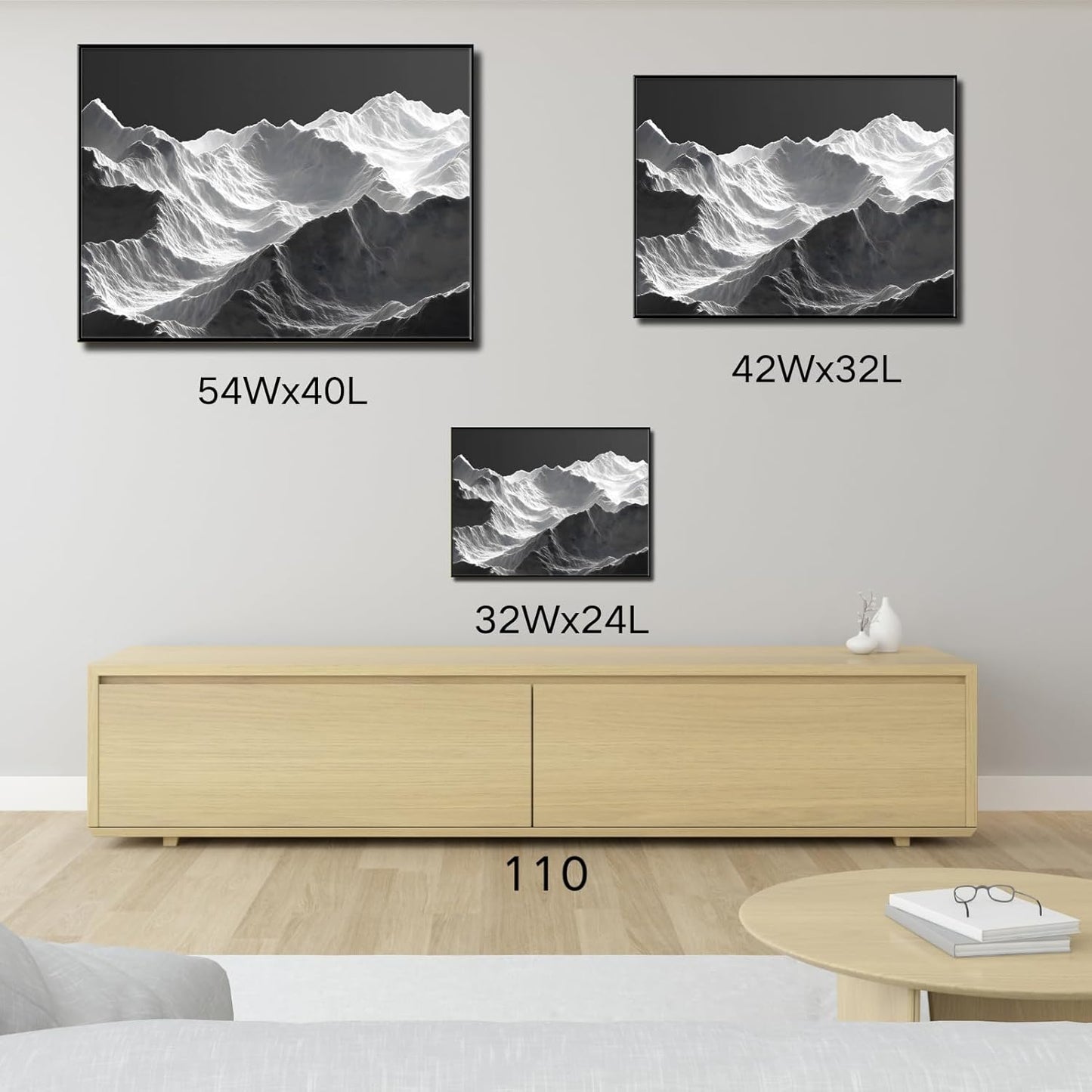 Black Landscape Art Paintings for Wall, Mountain Art Wall Decor, Fantasy Landscape Art, Mountain Wall Art, Black and White Abstract Wall Art (Black Frame, 54W x40L, Framed)