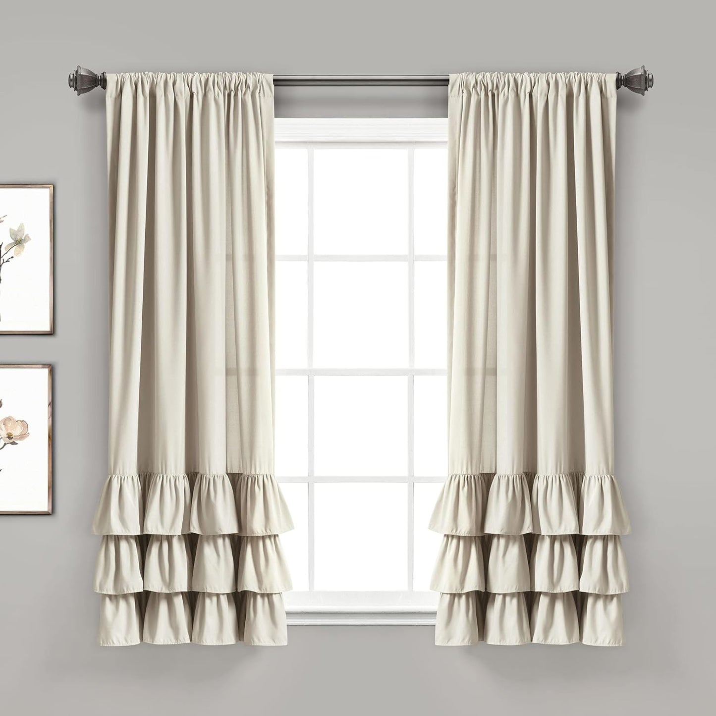 Lush Decor, White Allison Ruffle Curtains-Window Panel Drapes Set for Living, Dining Room, Bedroom (Pair), 84" x 40", 40" W x 84" L