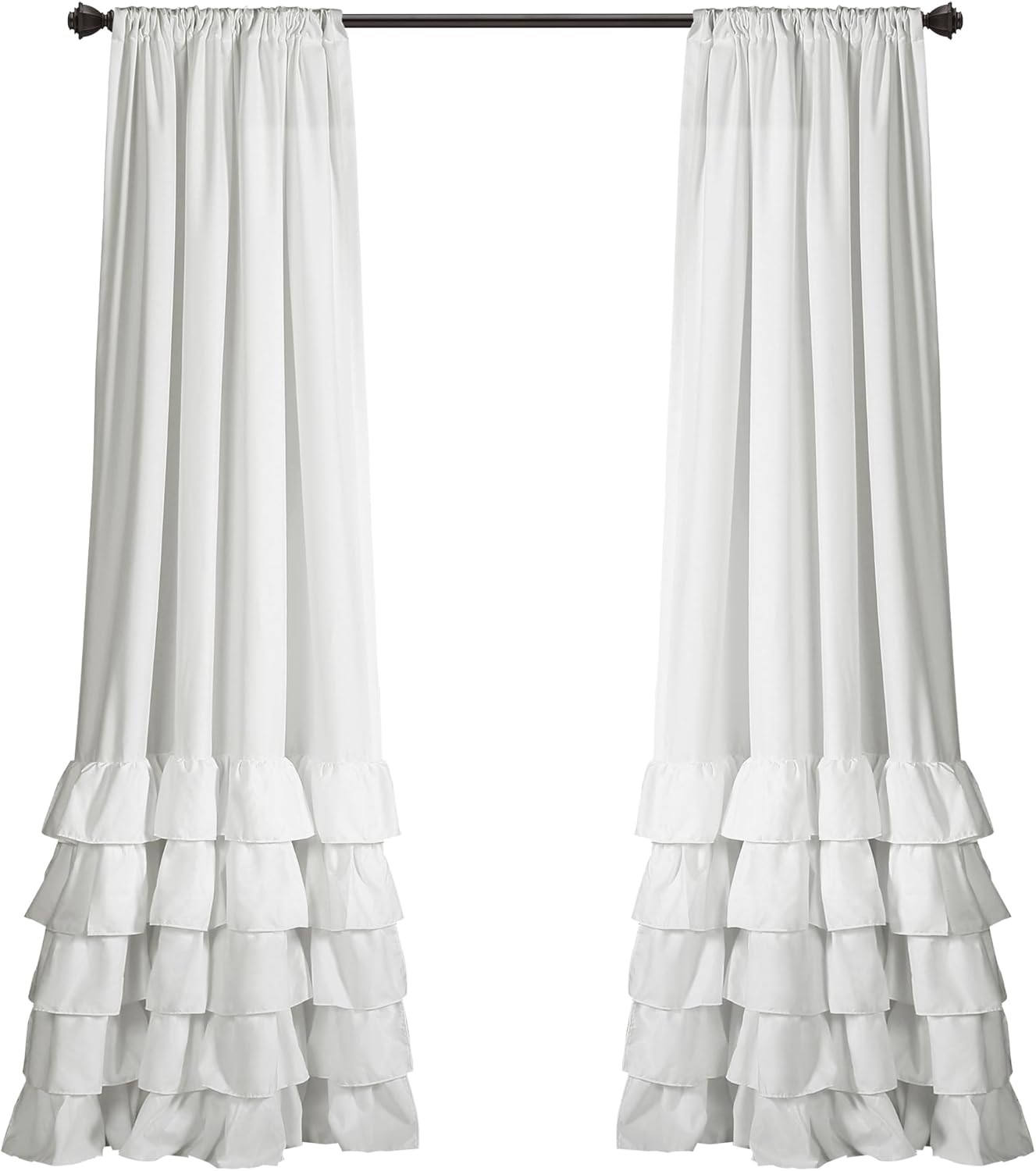 Lush Decor, White Allison Ruffle Curtains-Window Panel Drapes Set for Living, Dining Room, Bedroom (Pair), 84" x 40", 40" W x 84" L