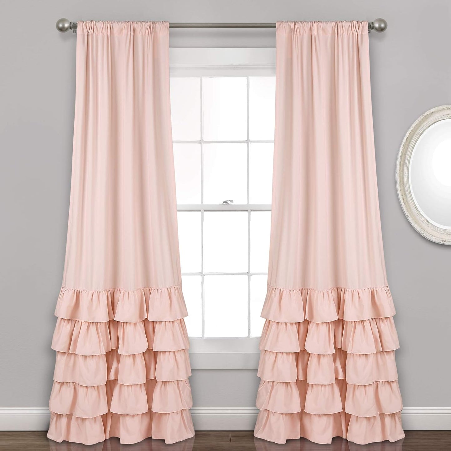 Lush Decor, White Allison Ruffle Curtains-Window Panel Drapes Set for Living, Dining Room, Bedroom (Pair), 84" x 40", 40" W x 84" L
