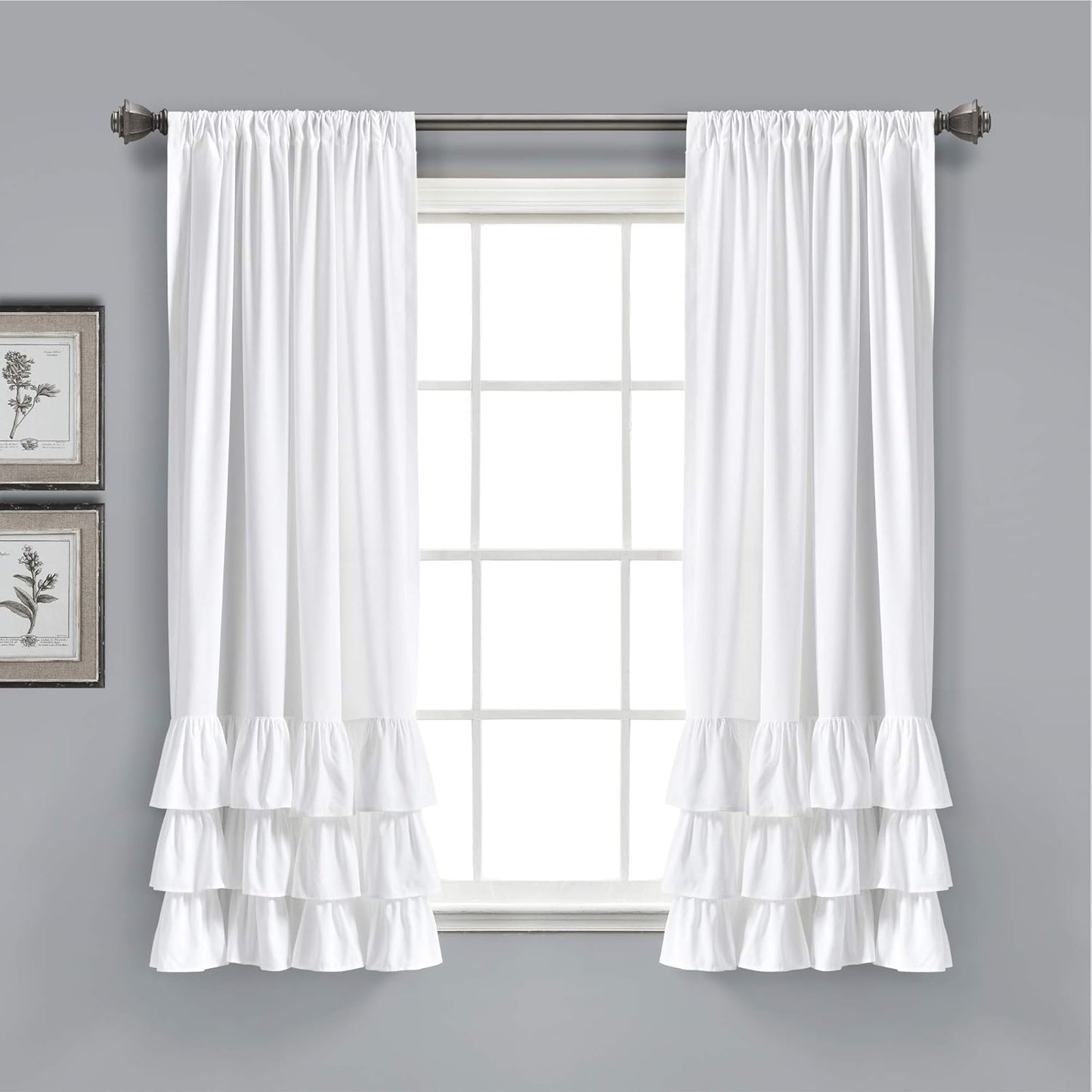 Lush Decor, White Allison Ruffle Curtains-Window Panel Drapes Set for Living, Dining Room, Bedroom (Pair), 84" x 40", 40" W x 84" L