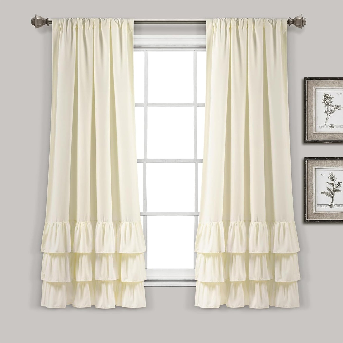 Lush Decor, White Allison Ruffle Curtains-Window Panel Drapes Set for Living, Dining Room, Bedroom (Pair), 84" x 40", 40" W x 84" L