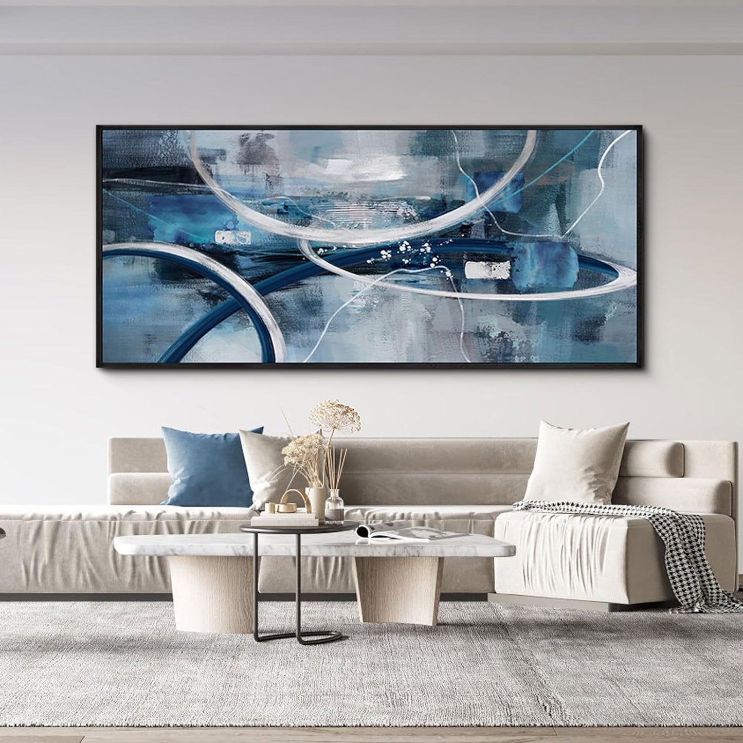 XLSJERST Large Size Frame Wall Art for Living Room - Abstract Artwork Minimalist Painting Modern Black and White Canvas Picture Boho Gray Wall Art