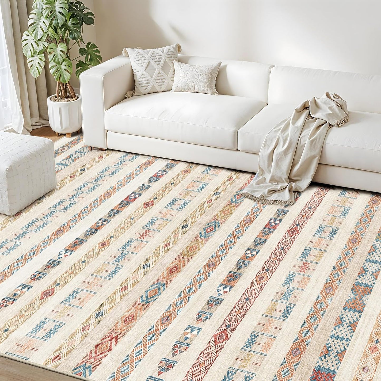 Washable Modern Area Rug: 10x14 Large Geometric Area Rugs for Living Room & Bedroom with Non-Slip Backing Modern Geometric Carpet for Living Room Brown Grey 10'x14'.