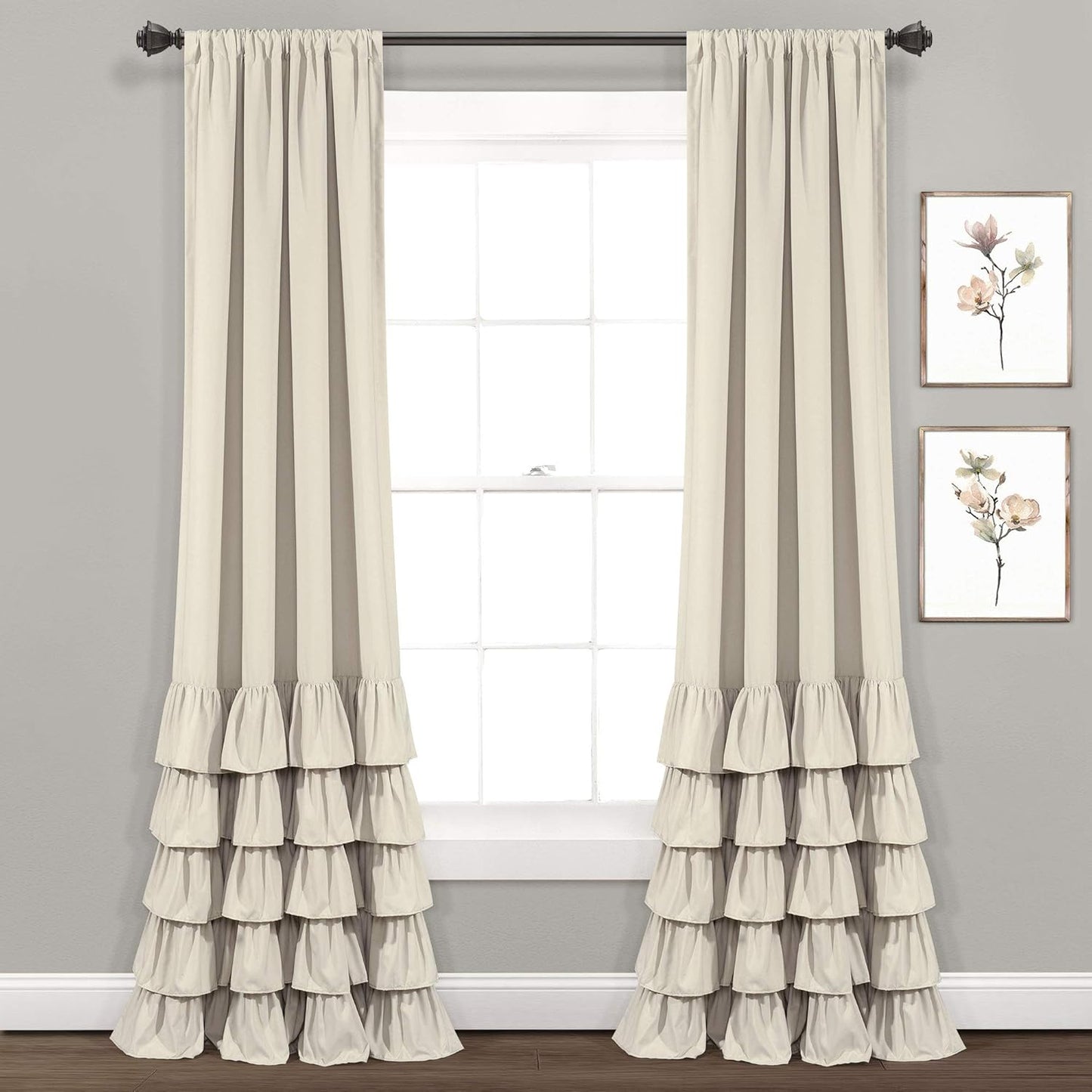 Lush Decor, White Allison Ruffle Curtains-Window Panel Drapes Set for Living, Dining Room, Bedroom (Pair), 84" x 40", 40" W x 84" L