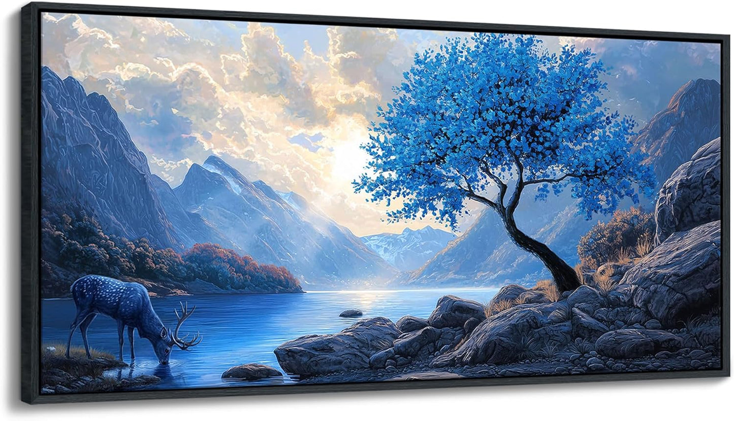 HKDGOKA Large Landscape Canvas Wall Art, Green Mountains Purple Clouds Flower Scenery Canvas Pictures Paintings Artwork for Living Room Bedroom Office Kitchen Home Wall Decor 32x71 IN