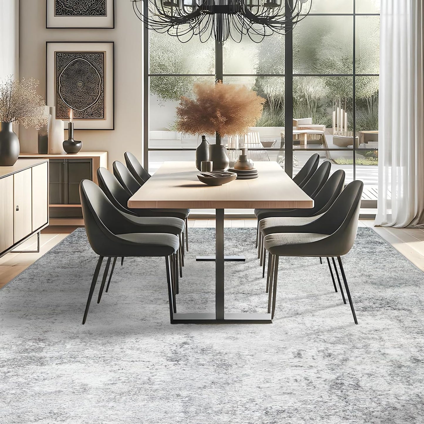 RUUGME Washable 10X14 Rug Abstract - Living Room Bedroom Large Area Rug Indoor Farmhouse Stain Resistant Carpet Non-Slip Machine Washable Distressed Soft Room Decor 10X14 Grey