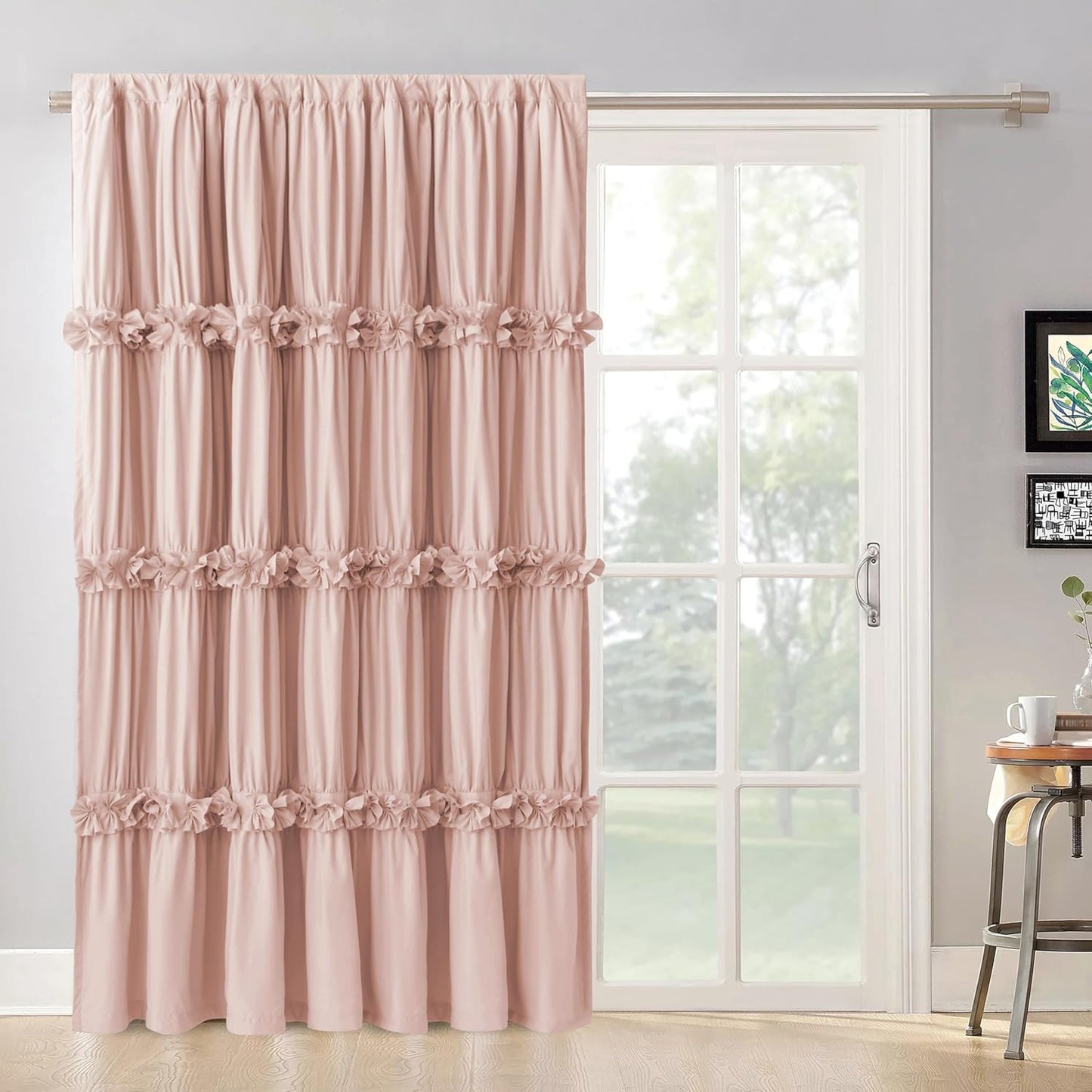 Thermal Insulated Blackout Window Curtains, 54" W x 84" L x 2 Panels, Boho Ruched Window Treatments with 3 Rows of Butterfly Flowers, Rustic Rod Pocket Drapes for Room, White (LQ-30)