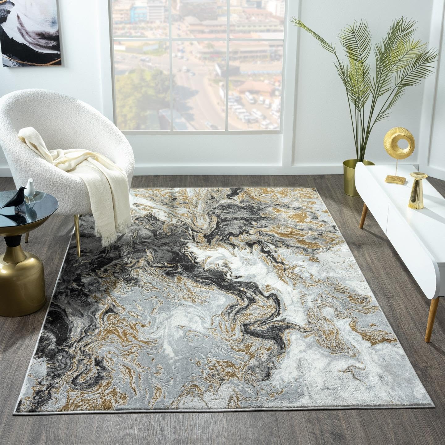 LUXE WEAVERS Marble Swirl Abstract Area Rug, Gray 5x7