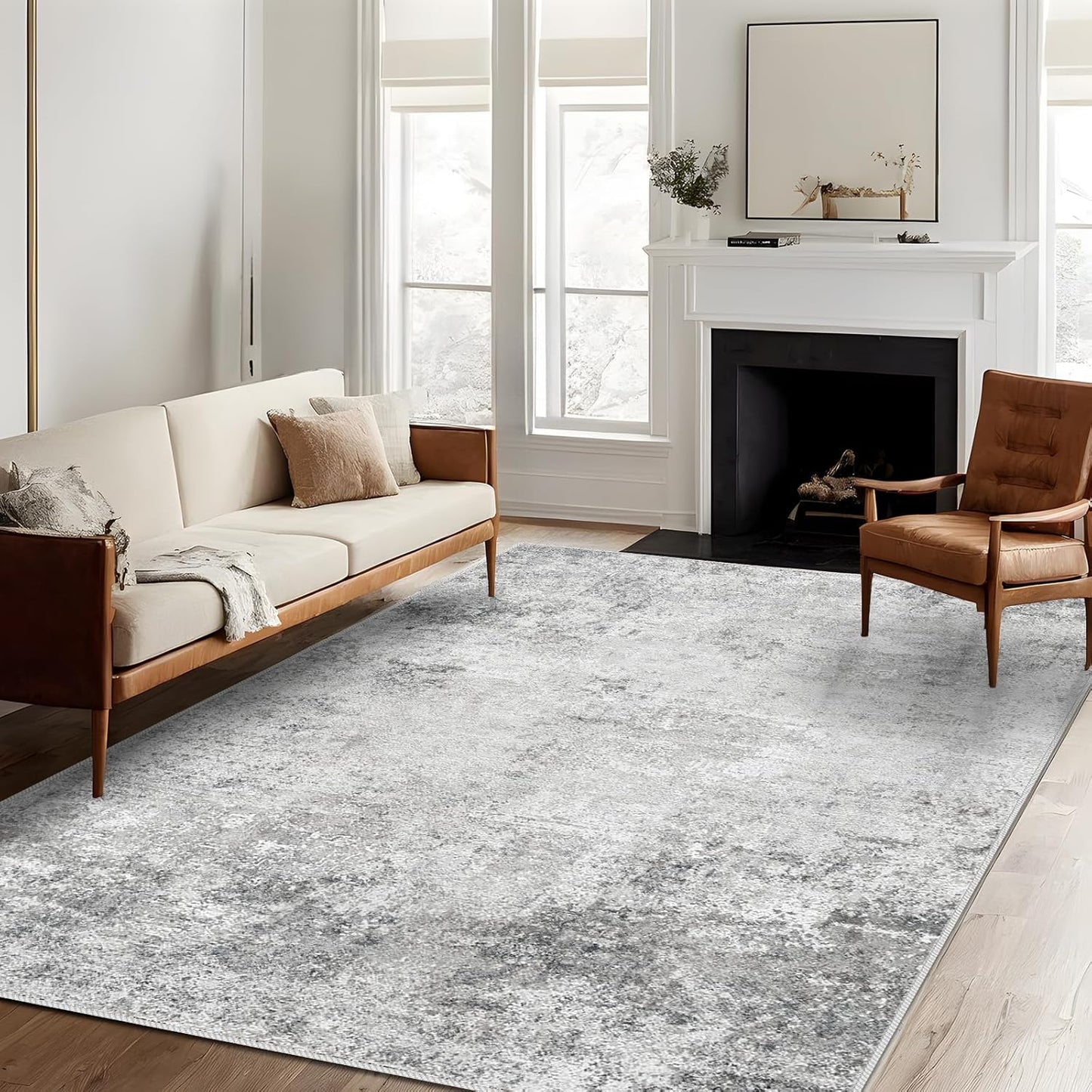 RUUGME Washable 10X14 Rug Abstract - Living Room Bedroom Large Area Rug Indoor Farmhouse Stain Resistant Carpet Non-Slip Machine Washable Distressed Soft Room Decor 10X14 Grey