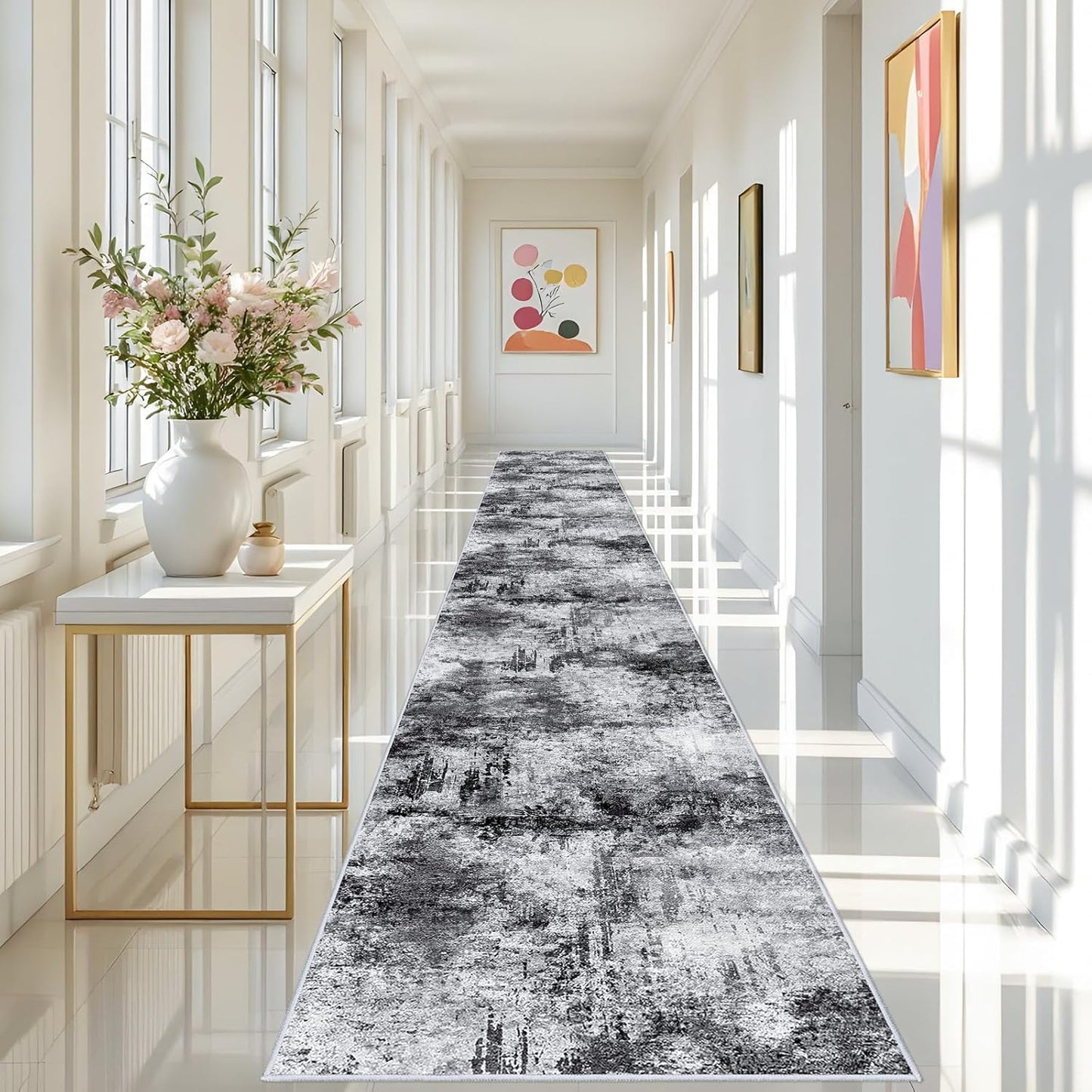 RUUGME Washable 10X14 Rug Abstract - Living Room Bedroom Large Area Rug Indoor Farmhouse Stain Resistant Carpet Non-Slip Machine Washable Distressed Soft Room Decor 10X14 Grey