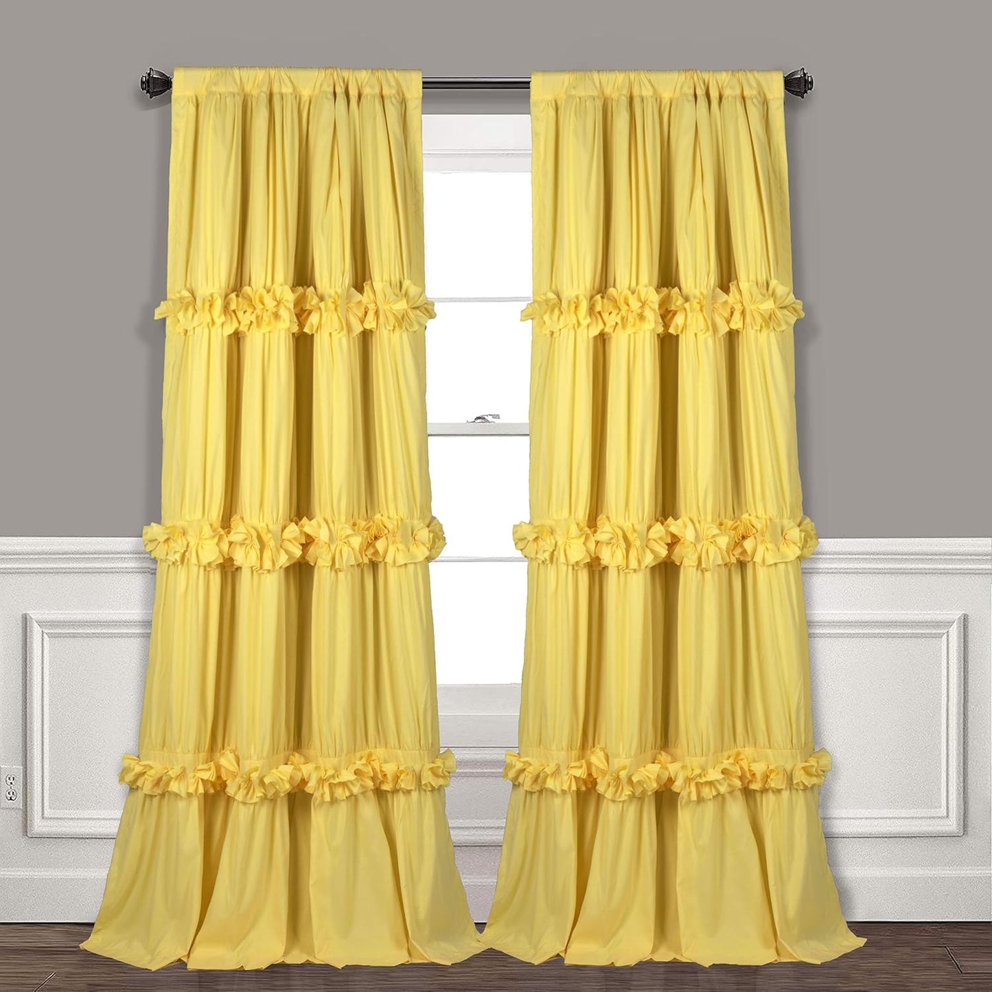 Thermal Insulated Blackout Window Curtains, 54" W x 84" L x 2 Panels, Boho Ruched Window Treatments with 3 Rows of Butterfly Flowers, Rustic Rod Pocket Drapes for Room, White (LQ-30)