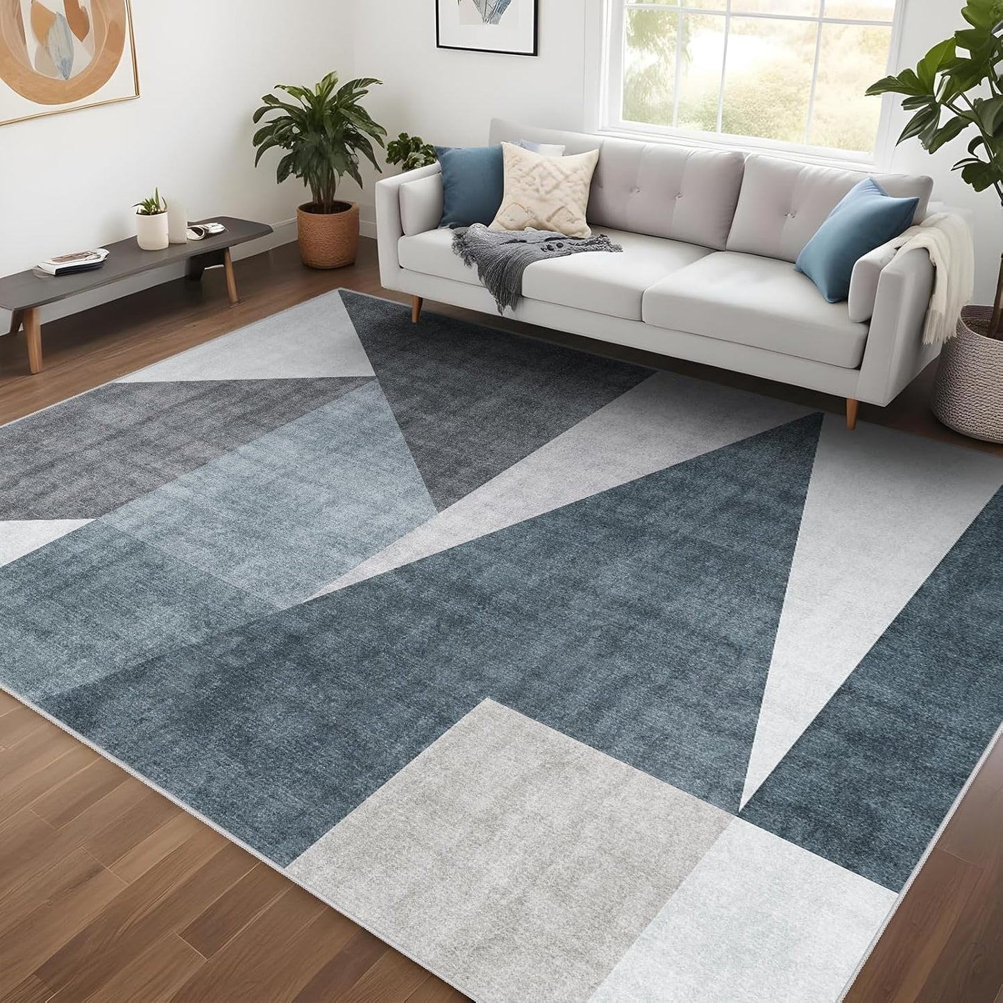 Washable Modern Area Rug: 10x14 Large Geometric Area Rugs for Living Room & Bedroom with Non-Slip Backing Modern Geometric Carpet for Living Room Brown Grey 10'x14'.