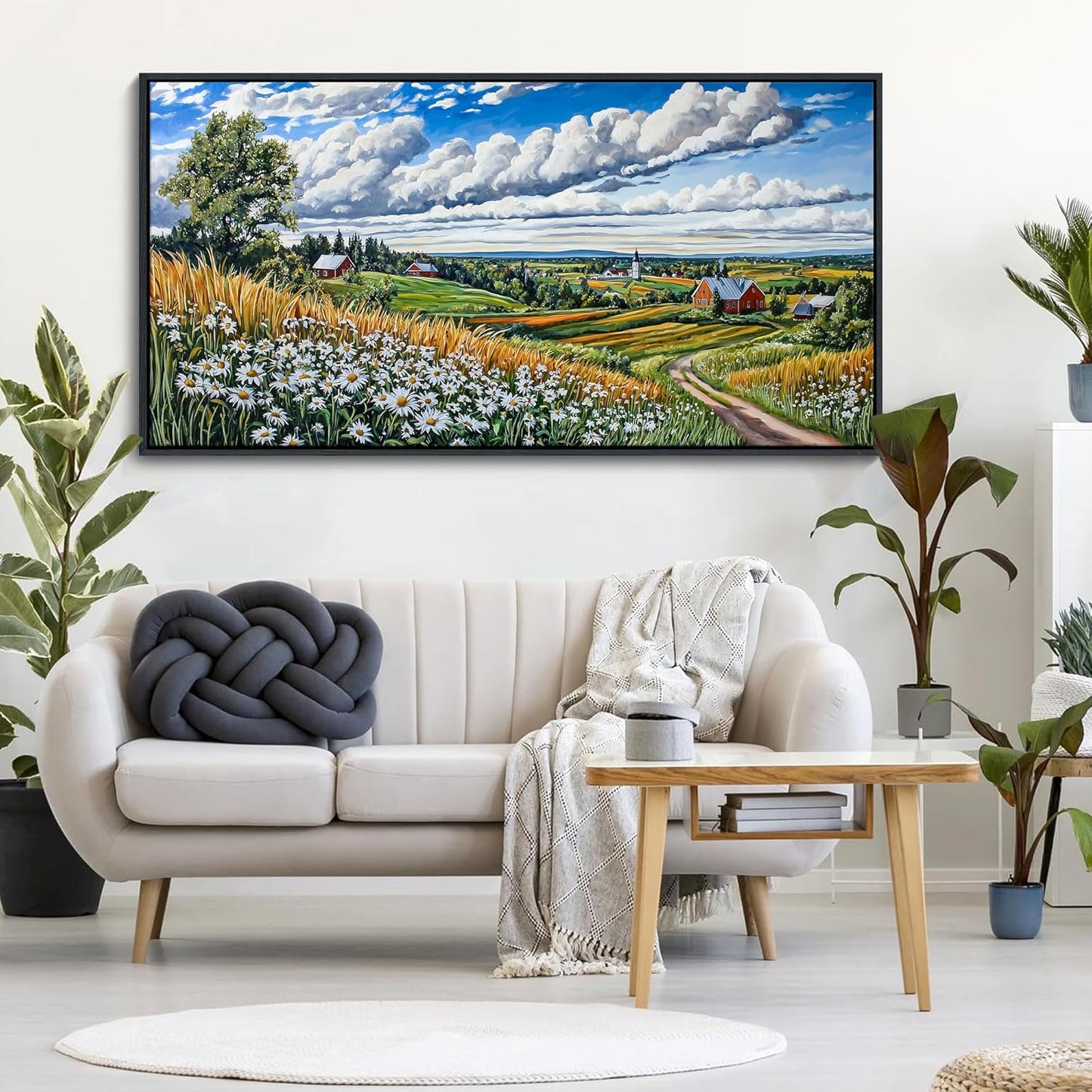 HKDGOKA Large Landscape Canvas Wall Art, Green Mountains Purple Clouds Flower Scenery Canvas Pictures Paintings Artwork for Living Room Bedroom Office Kitchen Home Wall Decor 32x71 IN