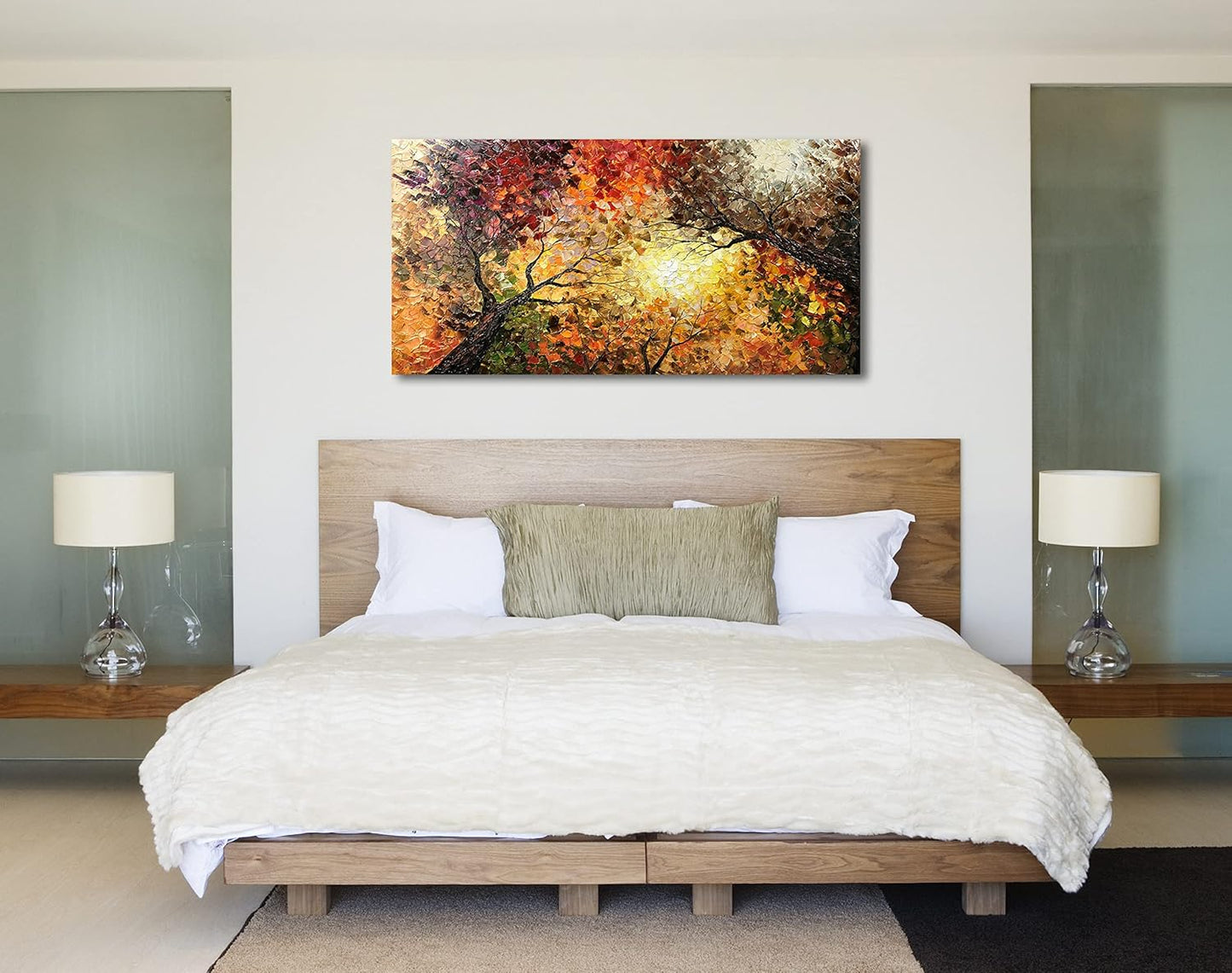 Tiancheng Art,30x60 Inch Modern Hand-Painted Tree Art Oil Painting Acrylic Abstract Wooden Frame Canvas Wall Art for Living Room Bedroom Office Hanging Residence Decorations