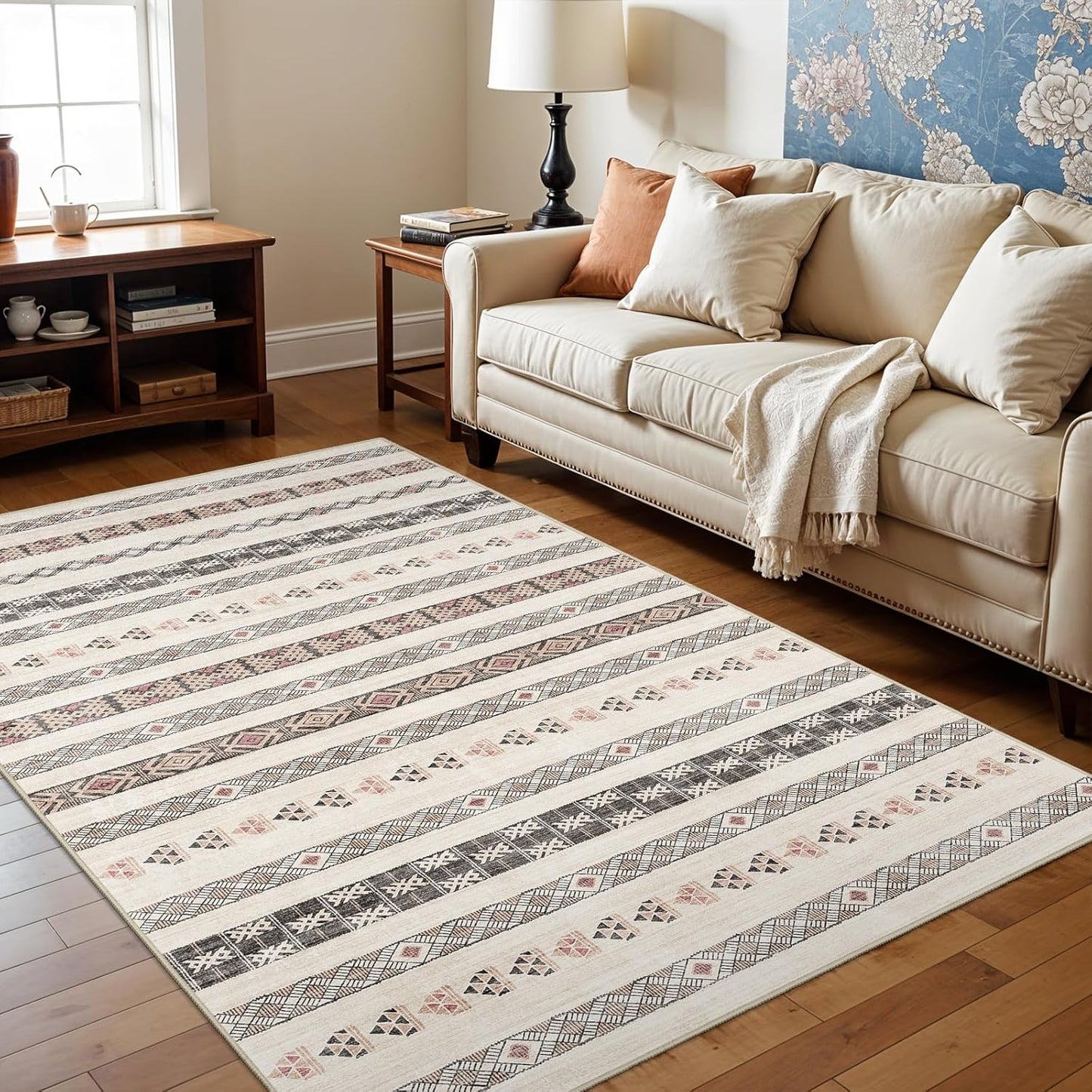 Washable Modern Area Rug: 10x14 Large Geometric Area Rugs for Living Room & Bedroom with Non-Slip Backing Modern Geometric Carpet for Living Room Brown Grey 10'x14'.