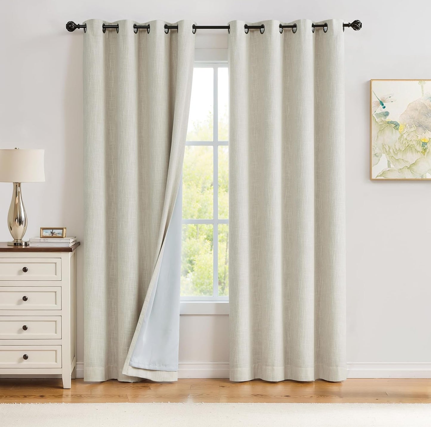 Navy Solid Full Blackout Curtain Heavy Linen Texture Window Treatment for Bedroom Noise Reducing Thermal Insulated Drapes 8 Grommets Top for Living Room with Liner, Indigo Blue, 50" x 84" x 2
