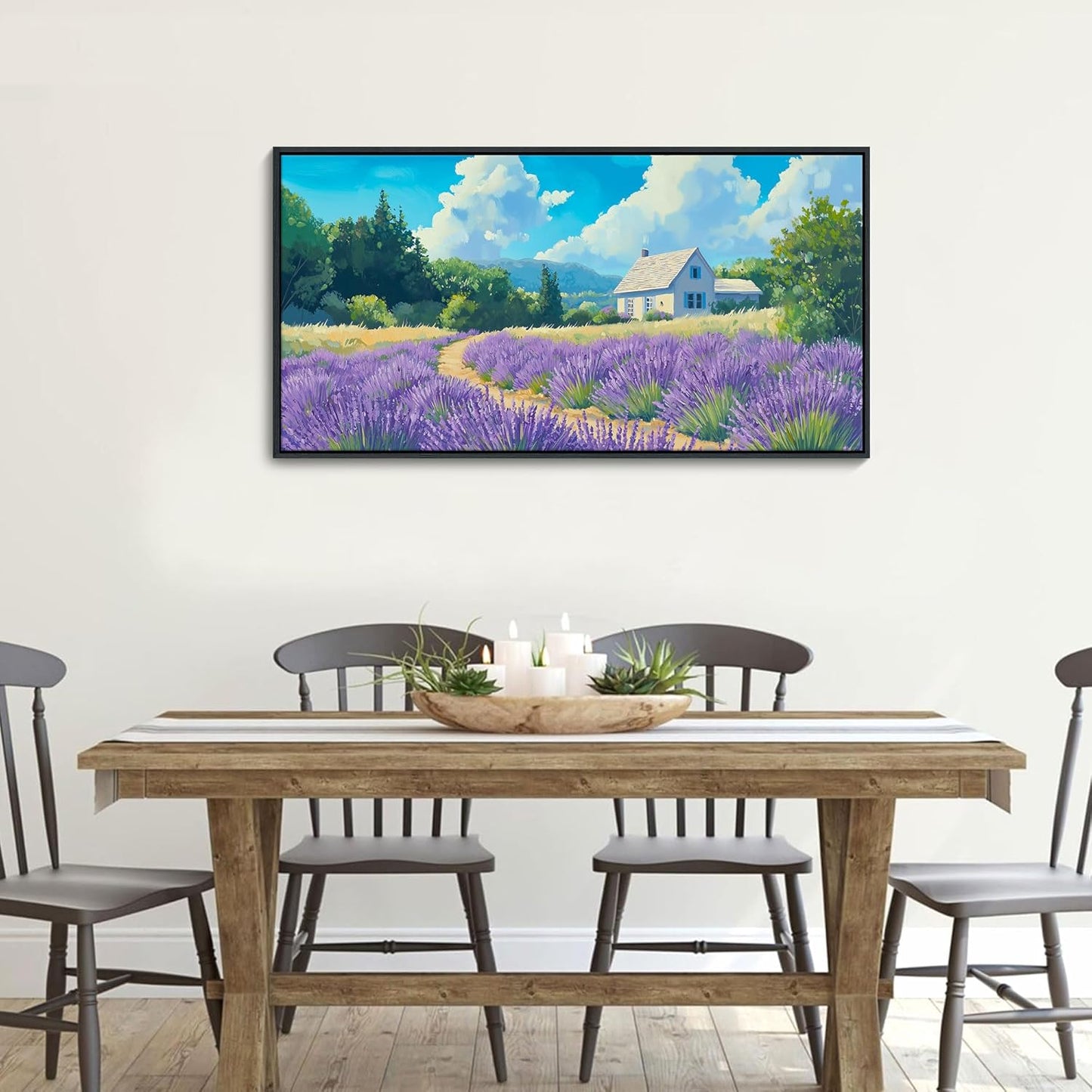 HKDGOKA Large Landscape Canvas Wall Art, Green Mountains Purple Clouds Flower Scenery Canvas Pictures Paintings Artwork for Living Room Bedroom Office Kitchen Home Wall Decor 32x71 IN