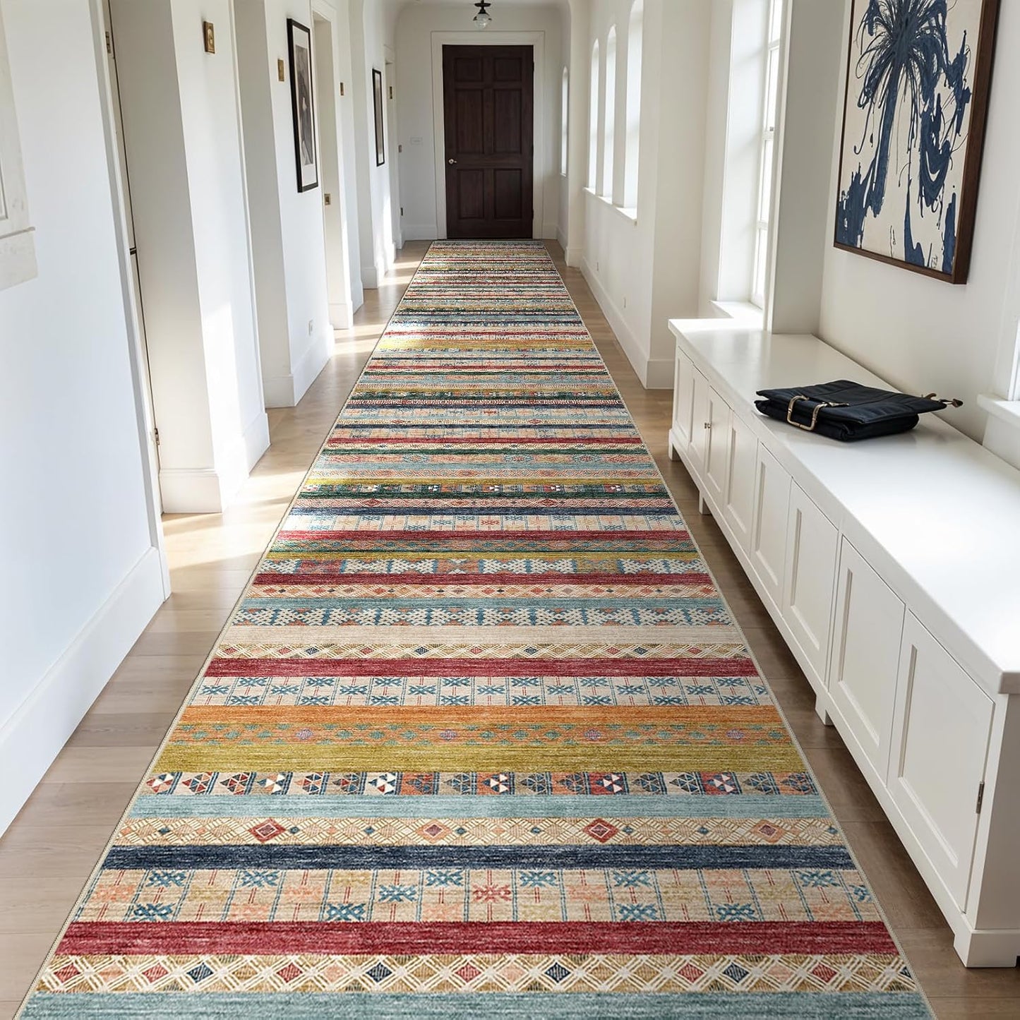 Washable Modern Area Rug: 10x14 Large Geometric Area Rugs for Living Room & Bedroom with Non-Slip Backing Modern Geometric Carpet for Living Room Brown Grey 10'x14'.