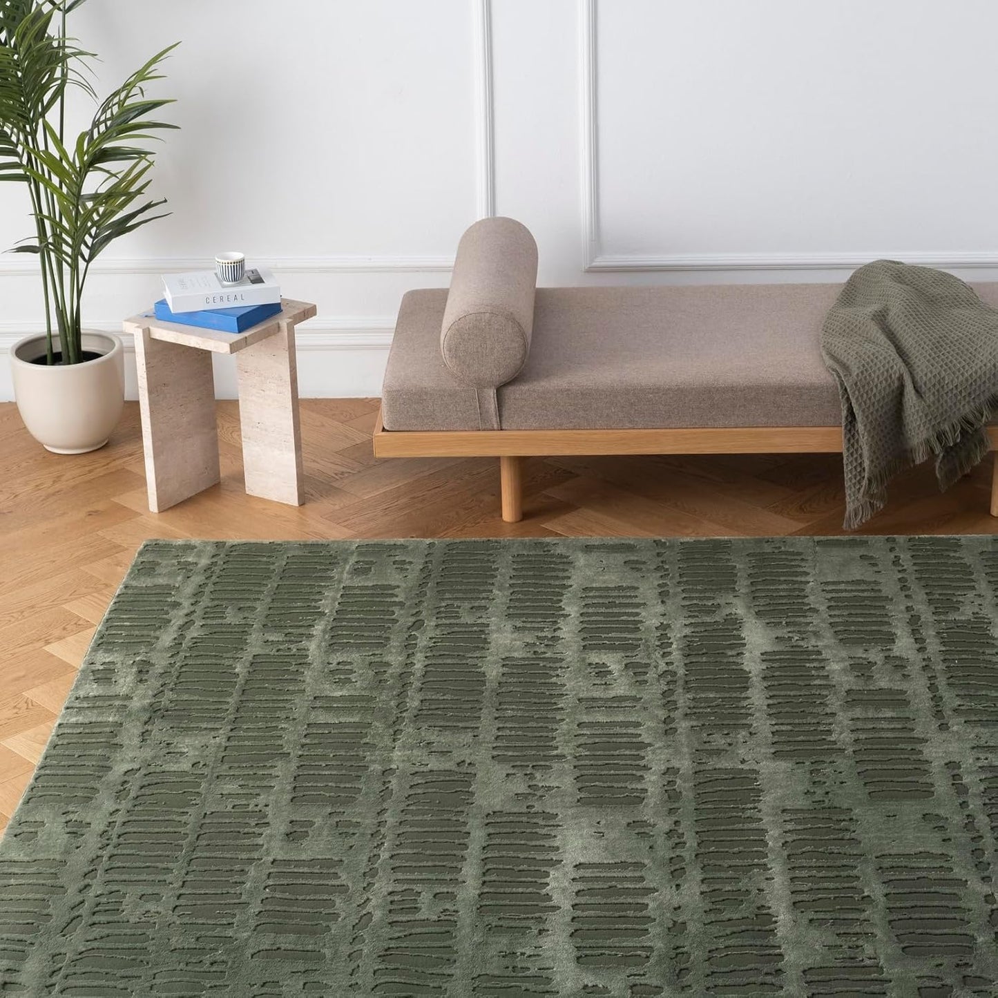 Shell 5'3"x7'10" Washable Area Rug for Living Room Bedroom - 100% Recycled Oeko-TEX Certified, Medium Pile, Green