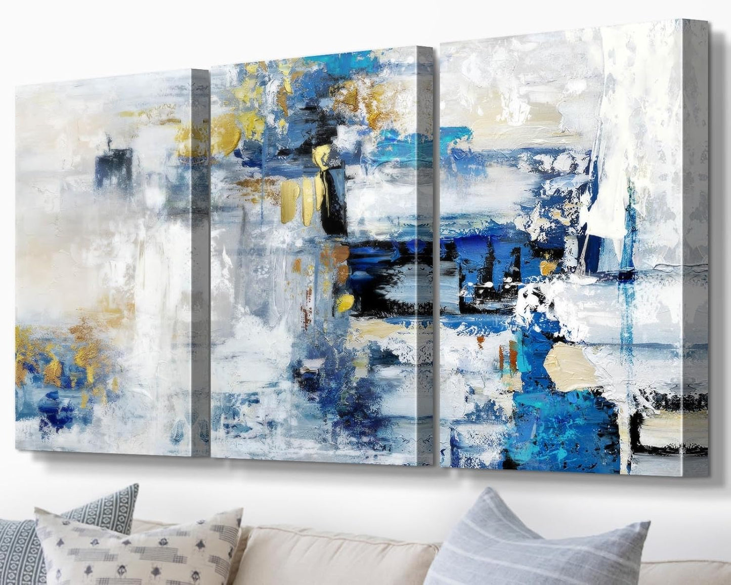 GIFTTWART Oversized Abstract Wall Art – Black White and Gold Canvas Painting with Textured Look for Living Room or Office Decoration
