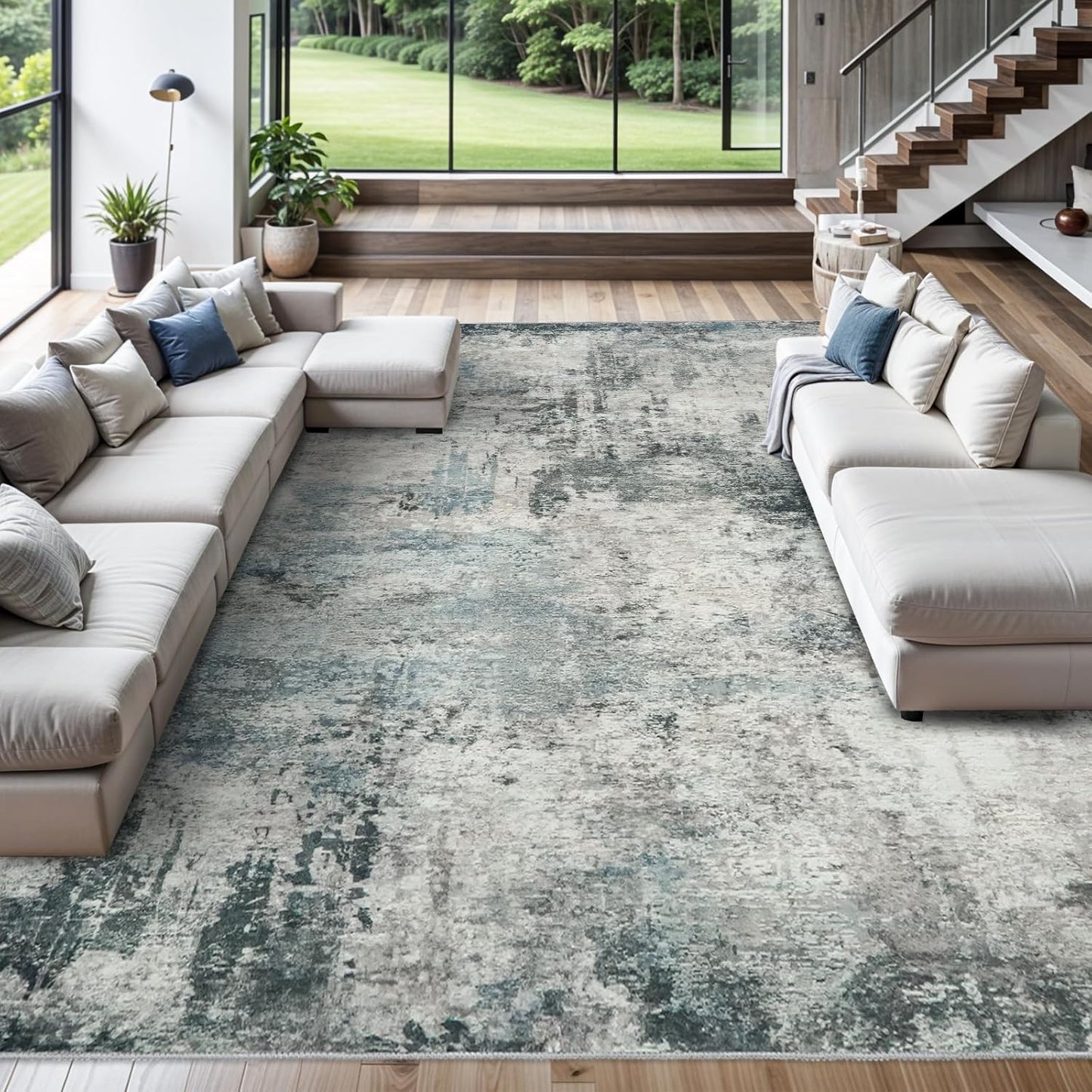 RUUGME Washable 10X14 Rug Abstract - Living Room Bedroom Large Area Rug Indoor Farmhouse Stain Resistant Carpet Non-Slip Machine Washable Distressed Soft Room Decor 10X14 Grey