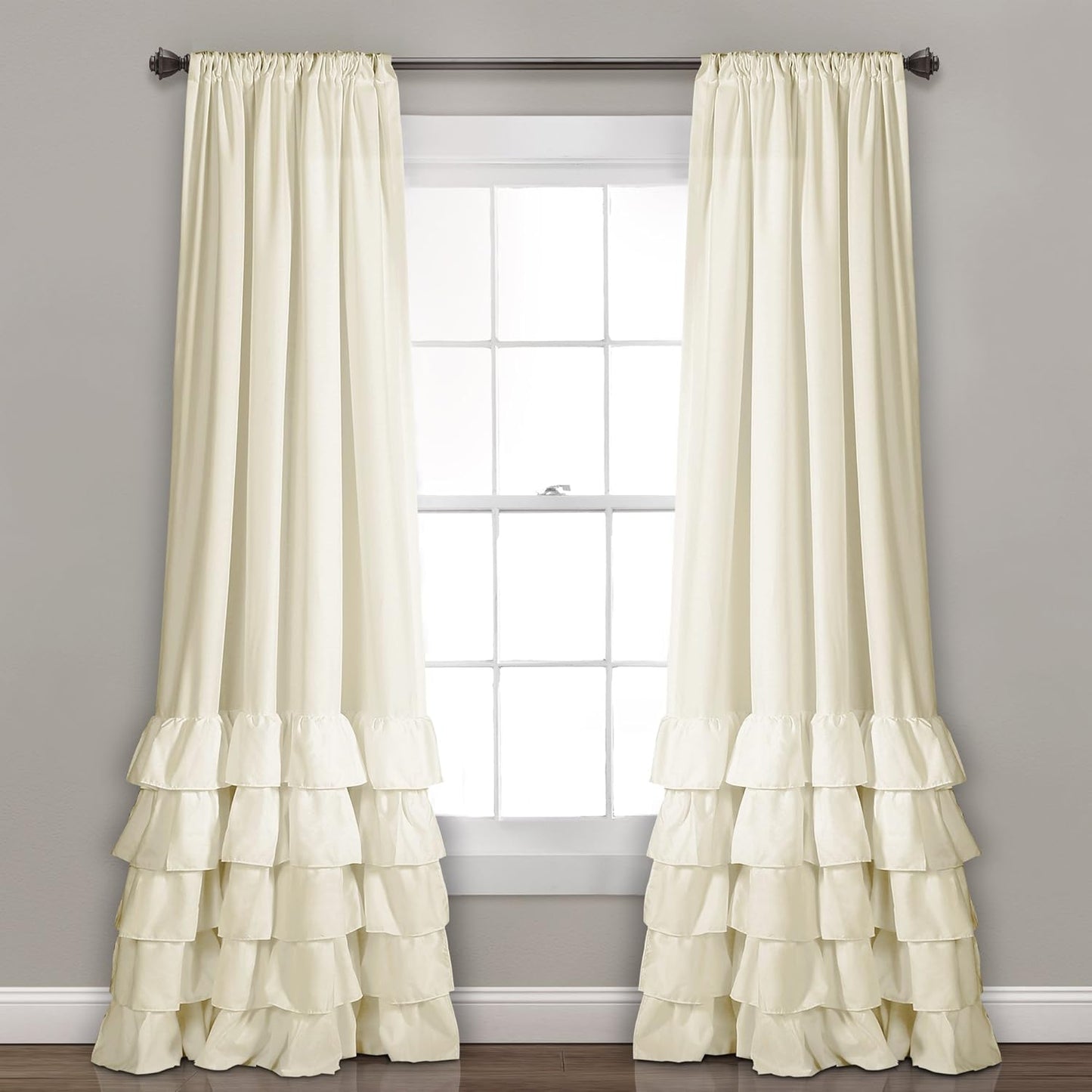 Lush Decor, White Allison Ruffle Curtains-Window Panel Drapes Set for Living, Dining Room, Bedroom (Pair), 84" x 40", 40" W x 84" L
