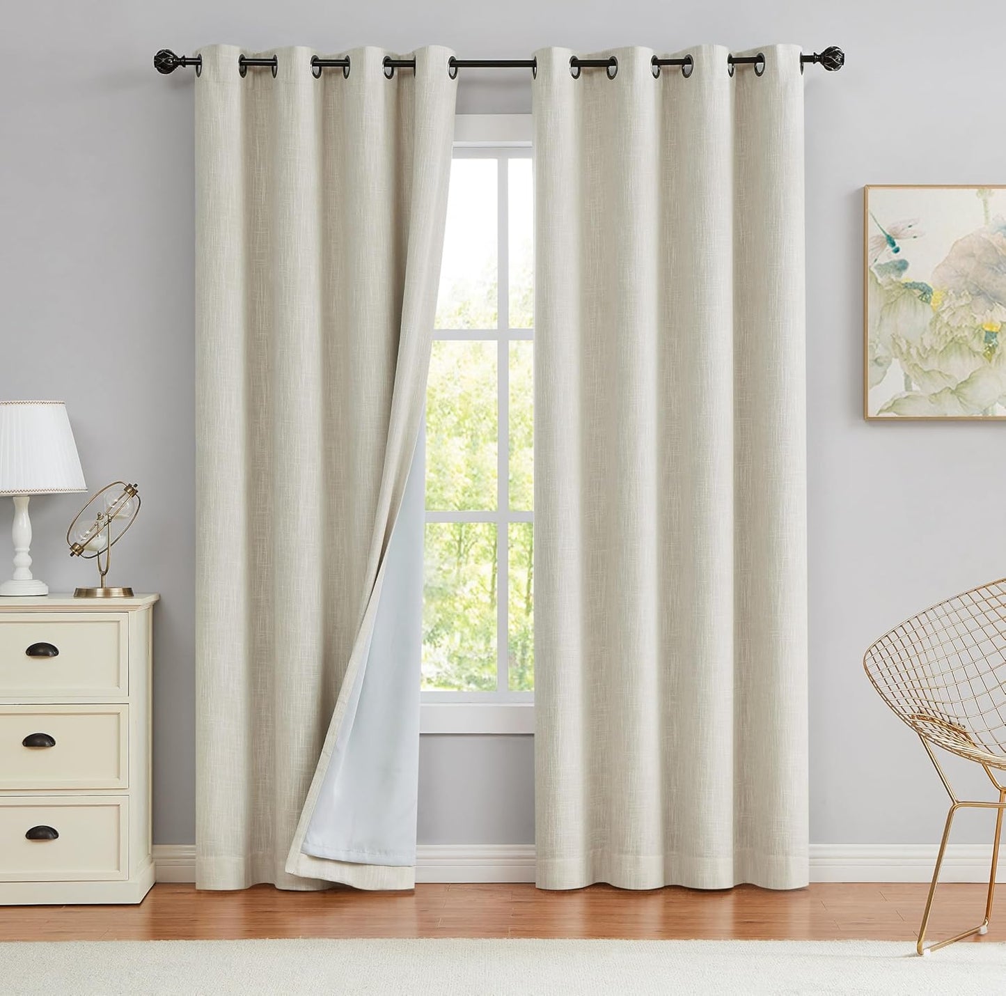 Navy Solid Full Blackout Curtain Heavy Linen Texture Window Treatment for Bedroom Noise Reducing Thermal Insulated Drapes 8 Grommets Top for Living Room with Liner, Indigo Blue, 50" x 84" x 2