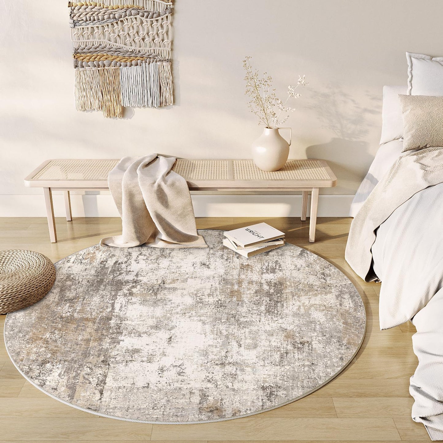 6x9 Washable Area Rug Beige Grey Neutral Abstract Living Room Bedroom Large Throw Rug Non Slip Soft Low Pile Indoor Floor Carpet for Dining Room Kitchen Office Entryway