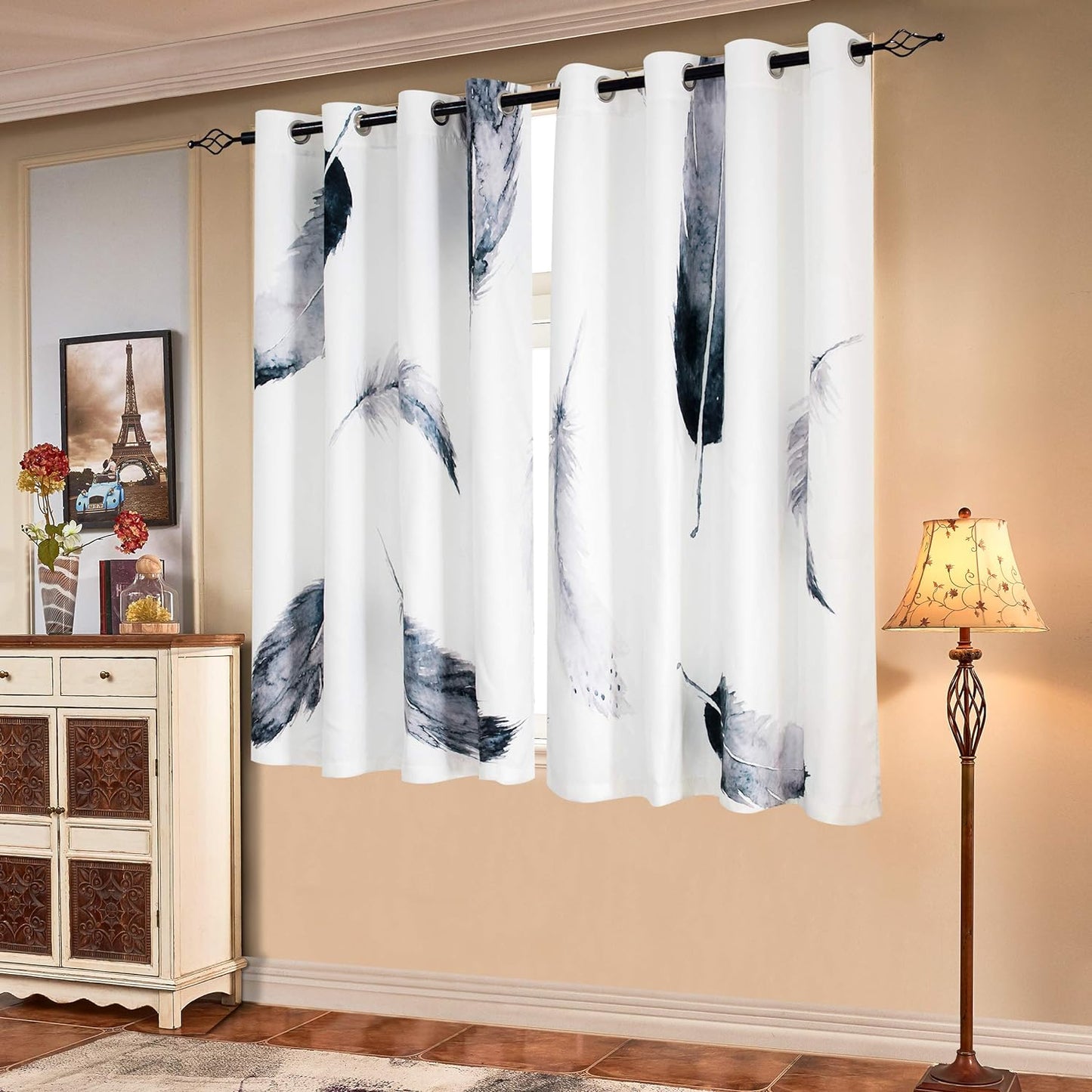 SUBRTEX Light Flitering Curtains 52Wx84L, Room Darkening Vibrant Floral Drapes, 50% Blackout, Semi Sheer Boho Farmhouse Curtains for Living Room, Brown