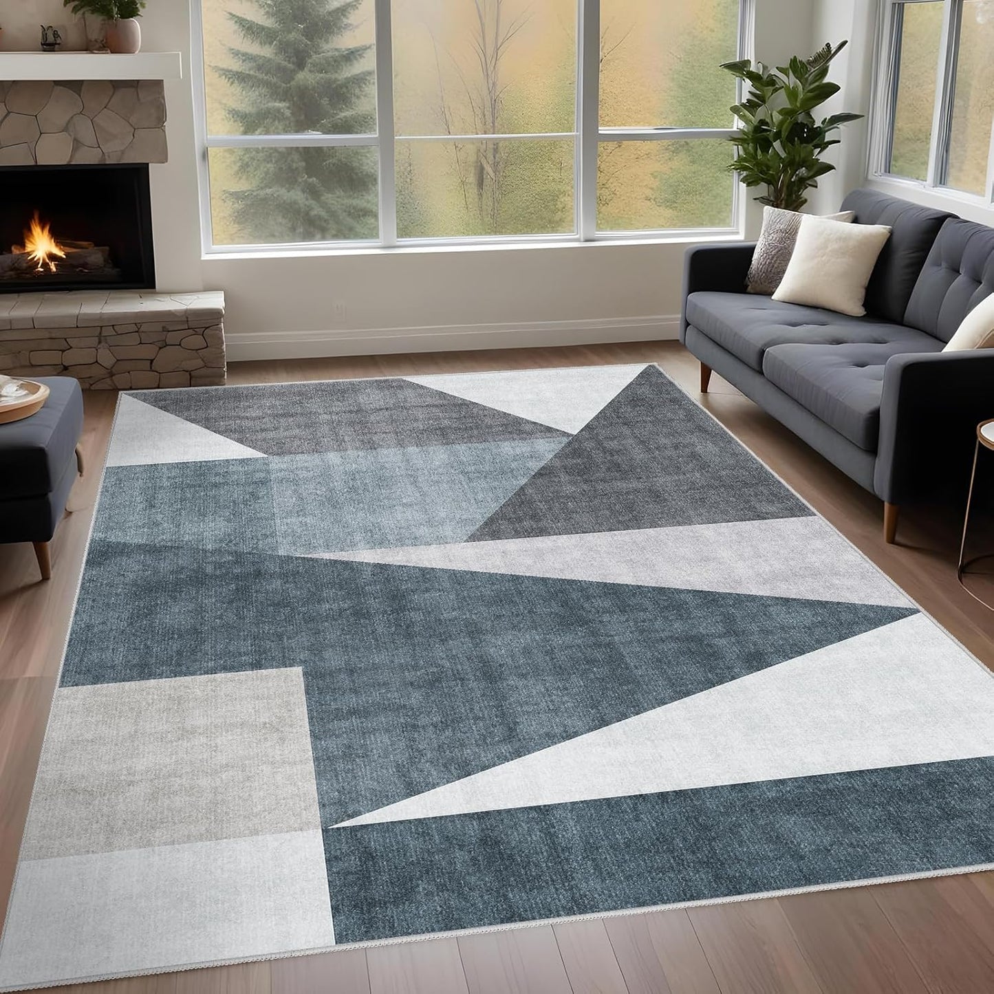 Washable Modern Area Rug: 10x14 Large Geometric Area Rugs for Living Room & Bedroom with Non-Slip Backing Modern Geometric Carpet for Living Room Brown Grey 10'x14'.