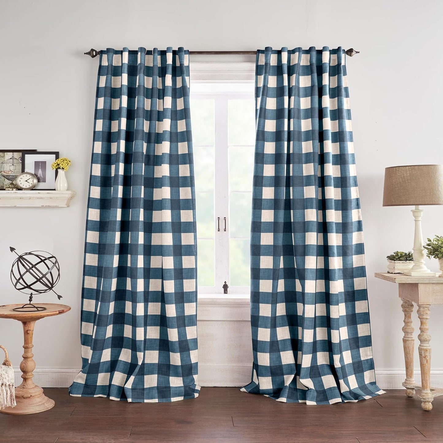 Elrene Home Fashions Farmhouse Living Grainger Buffalo-Check Blackout Window Curtain, Living Room and Bedroom Drape with Rod Pocket Tabs, 52" x 84", Chambray, 1 Panel