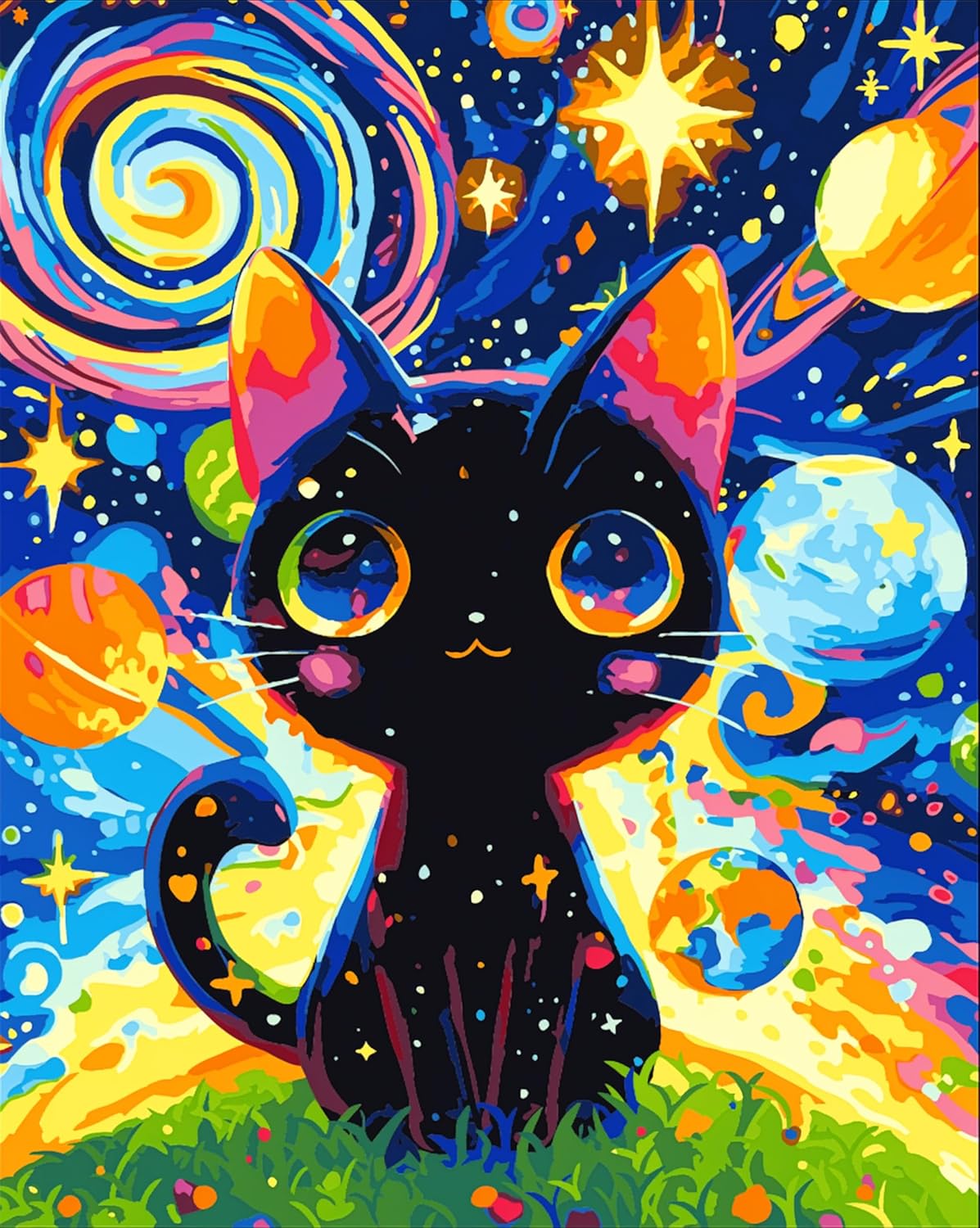 Yunnuo Paint by Numbers for Adults Black Cat, Paint by Numbers Kit on Canvas for Beginners, Starry Night Number Painting Set Craft Supplies, 3 Paintbrushes and Acrylic Paint 16x20 Inch