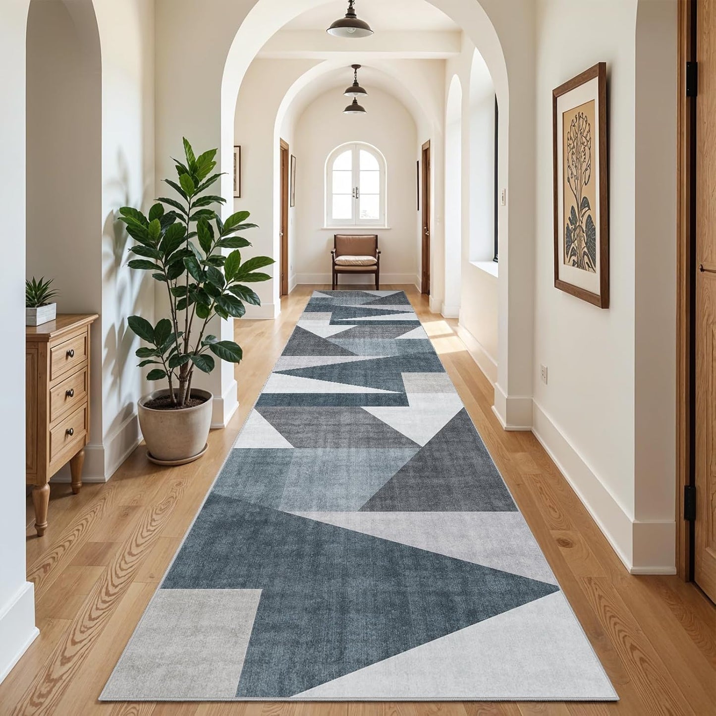 Washable Modern Area Rug: 10x14 Large Geometric Area Rugs for Living Room & Bedroom with Non-Slip Backing Modern Geometric Carpet for Living Room Brown Grey 10'x14'.