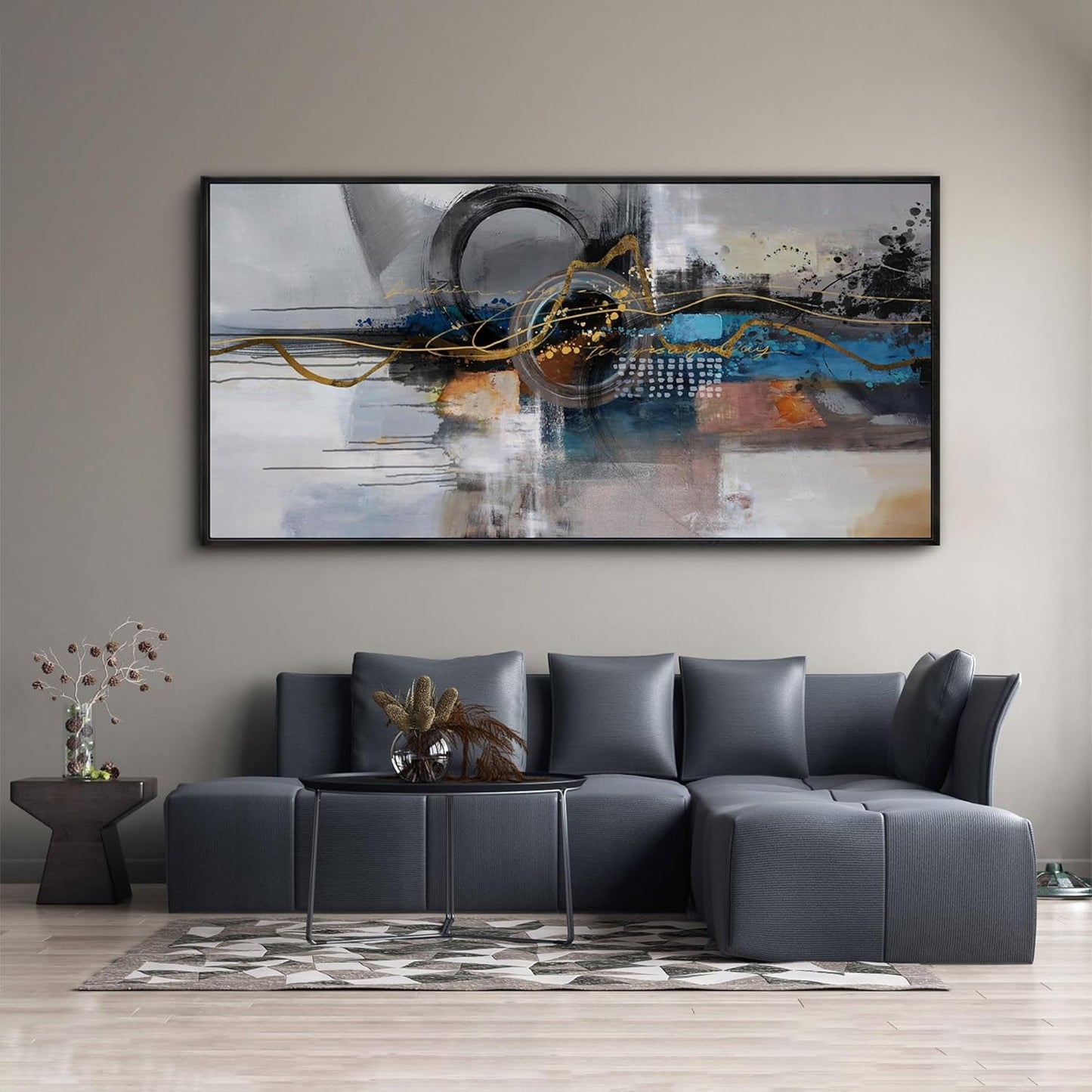 XLSJERST Large Size Frame Wall Art for Living Room - Abstract Artwork Minimalist Painting Modern Black and White Canvas Picture Boho Gray Wall Art