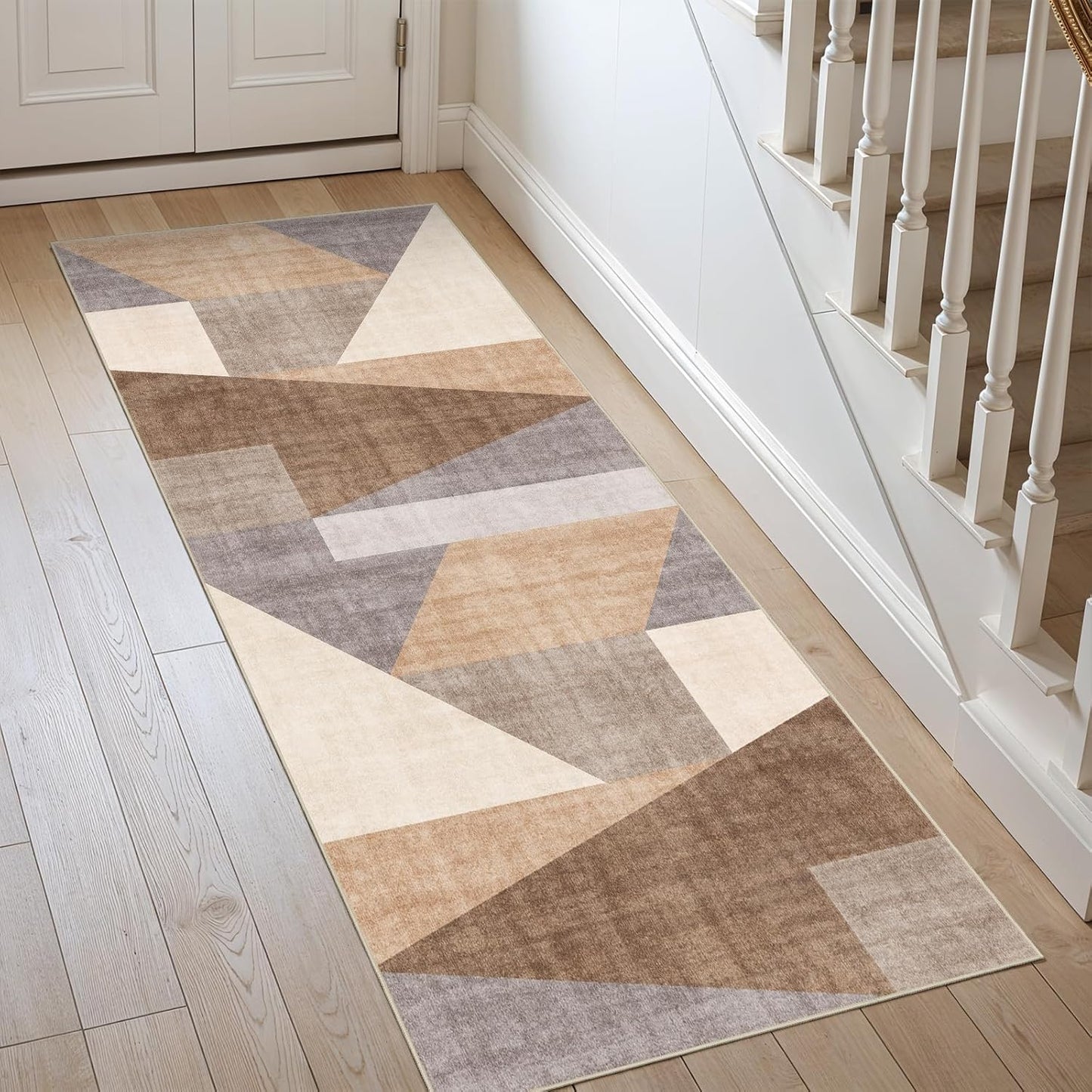 Washable Modern Area Rug: 10x14 Large Geometric Area Rugs for Living Room & Bedroom with Non-Slip Backing Modern Geometric Carpet for Living Room Brown Grey 10'x14'.