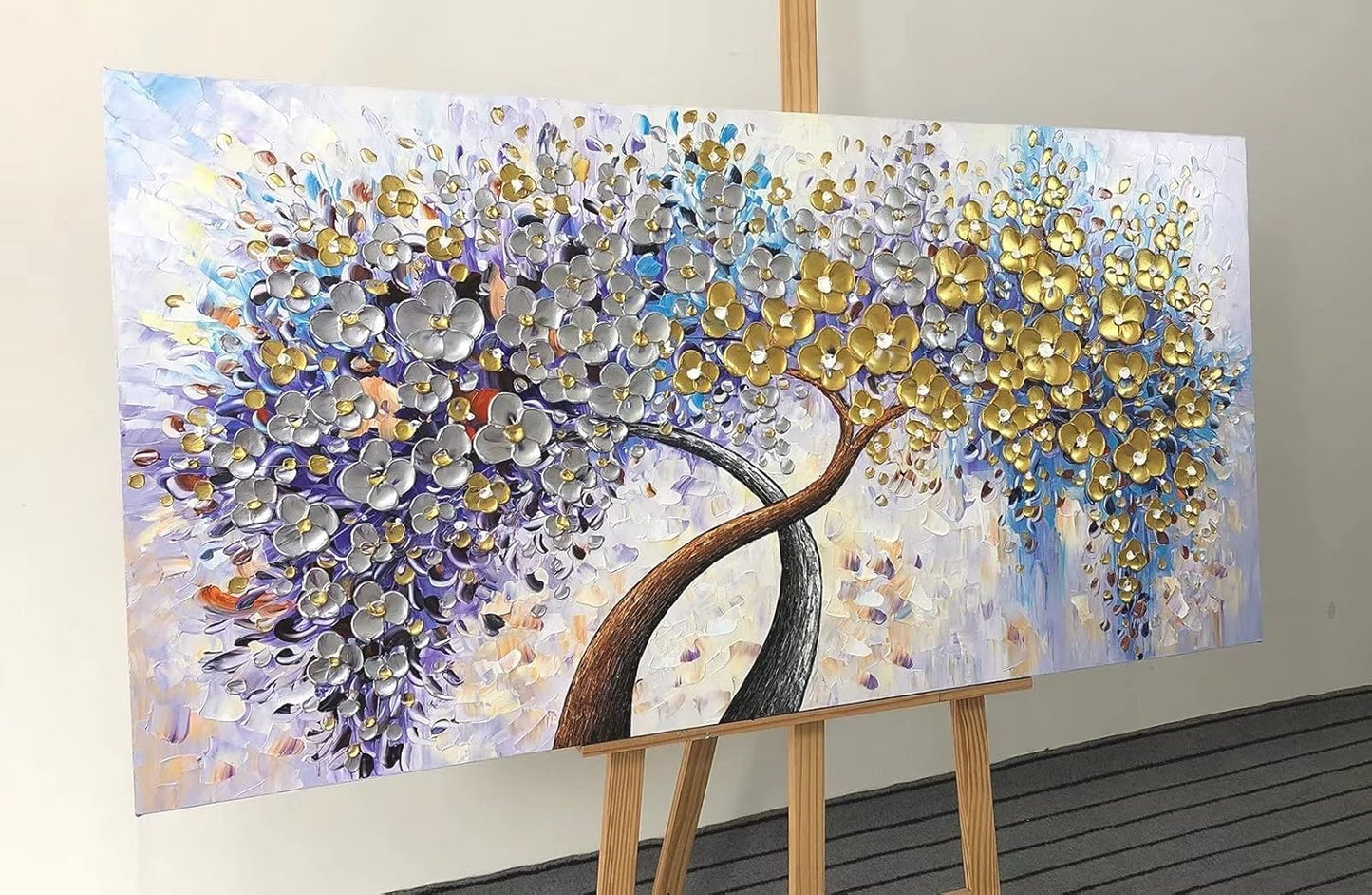 V-inspire Art,30x60 Inch Modern 3D Hand Painted Lucky Flower Tree Oil Paintings Acrylic Painted Wood Frame Decoration Abstract Canvas Wall Art Living Room Bedroom Dining Room Home Ornament