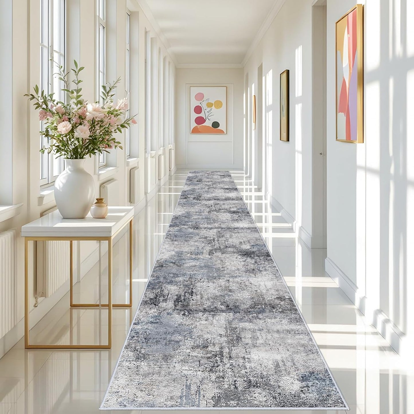 RUUGME Washable 10X14 Rug Abstract - Living Room Bedroom Large Area Rug Indoor Farmhouse Stain Resistant Carpet Non-Slip Machine Washable Distressed Soft Room Decor 10X14 Grey