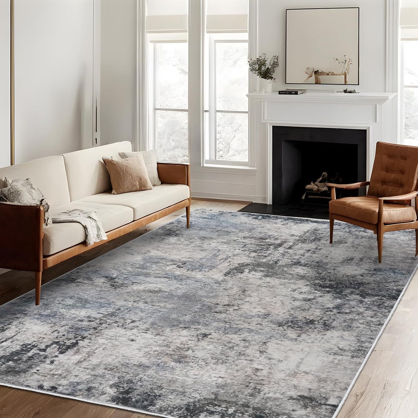 RUUGME Washable 10X14 Rug Abstract - Living Room Bedroom Large Area Rug Indoor Farmhouse Stain Resistant Carpet Non-Slip Machine Washable Distressed Soft Room Decor 10X14 Grey