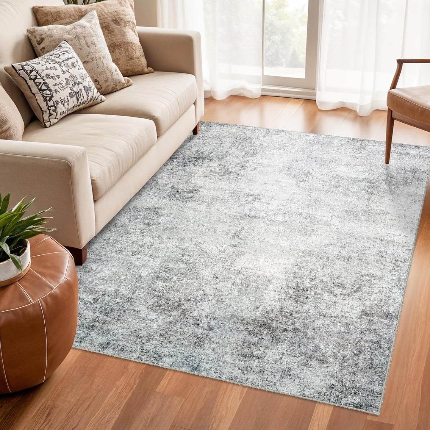 RUUGME Washable 10X14 Rug Abstract - Living Room Bedroom Large Area Rug Indoor Farmhouse Stain Resistant Carpet Non-Slip Machine Washable Distressed Soft Room Decor 10X14 Grey