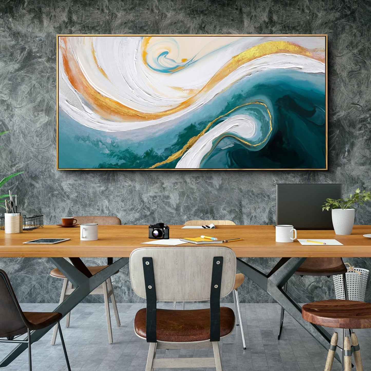 XLSJERST Extra Large Blue Abstract Canvas Wall Art - Modern Art Wall Decor Wall Pictures for Living Room Bedroom Office Gray and White Paintings Artwork for Wall
